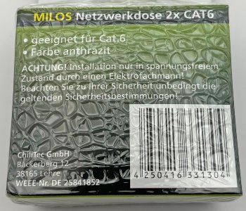 MILOS Netzwerk-Dose 2x CAT6, inkl. Rahmen, UP, Anthrazit