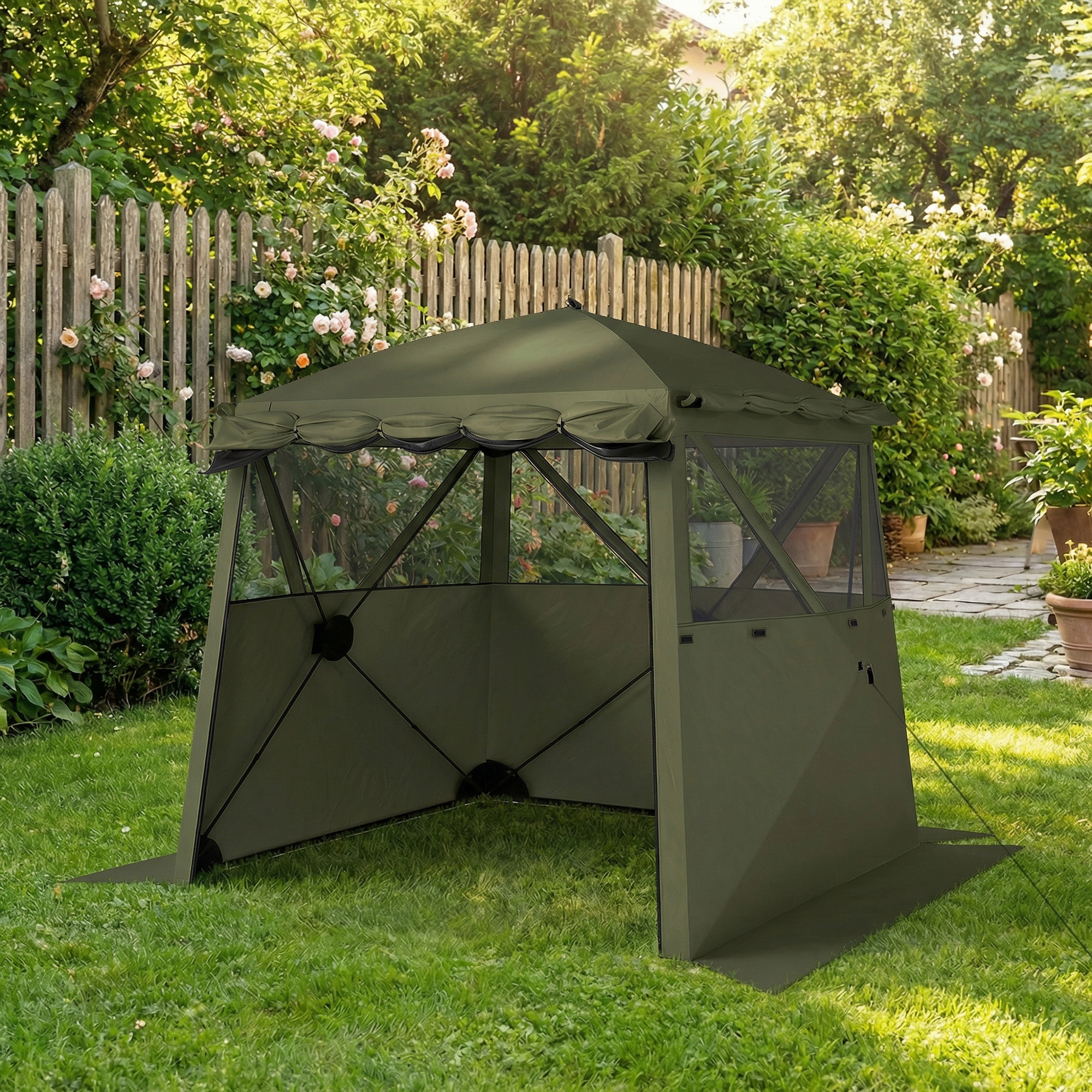 Pavillon 2x2m Wasserdicht Stabil Winterfest Pop-up Faltpavillon mit 4 Seitenteilen Netzfenstern Vortür UV 30+