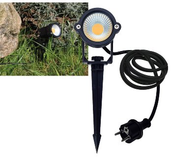 LED Gartenleuchte "CT-GS5" 5W, IP44, 230V, 1,5m Kabel+Erdspieß, warmweiß