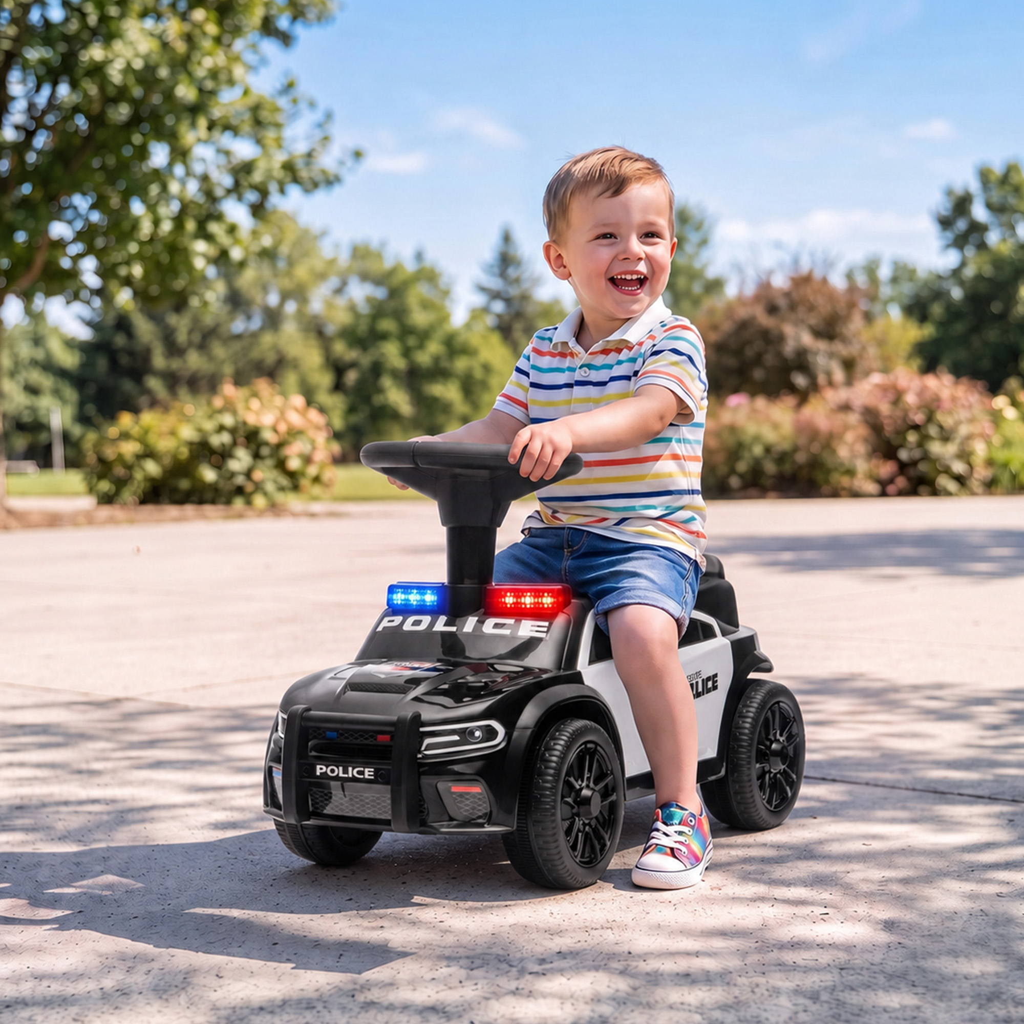 Rutschauto Kinder Polizei Rutschfahrzeug mit Musik Licht Anti-Kipp-Schutz & Stauraum unter dem Sitz 18-36 Monate Schwarz