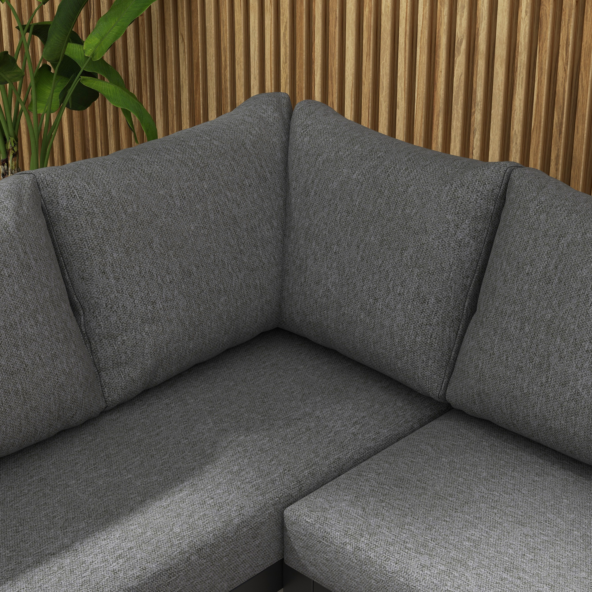 Outdoorsitzgruppe 5-teiliges Loungemöbelsicht Gartenmöbelset, 148 cm x 61 cm x 71,5 cm, Grau + Natur