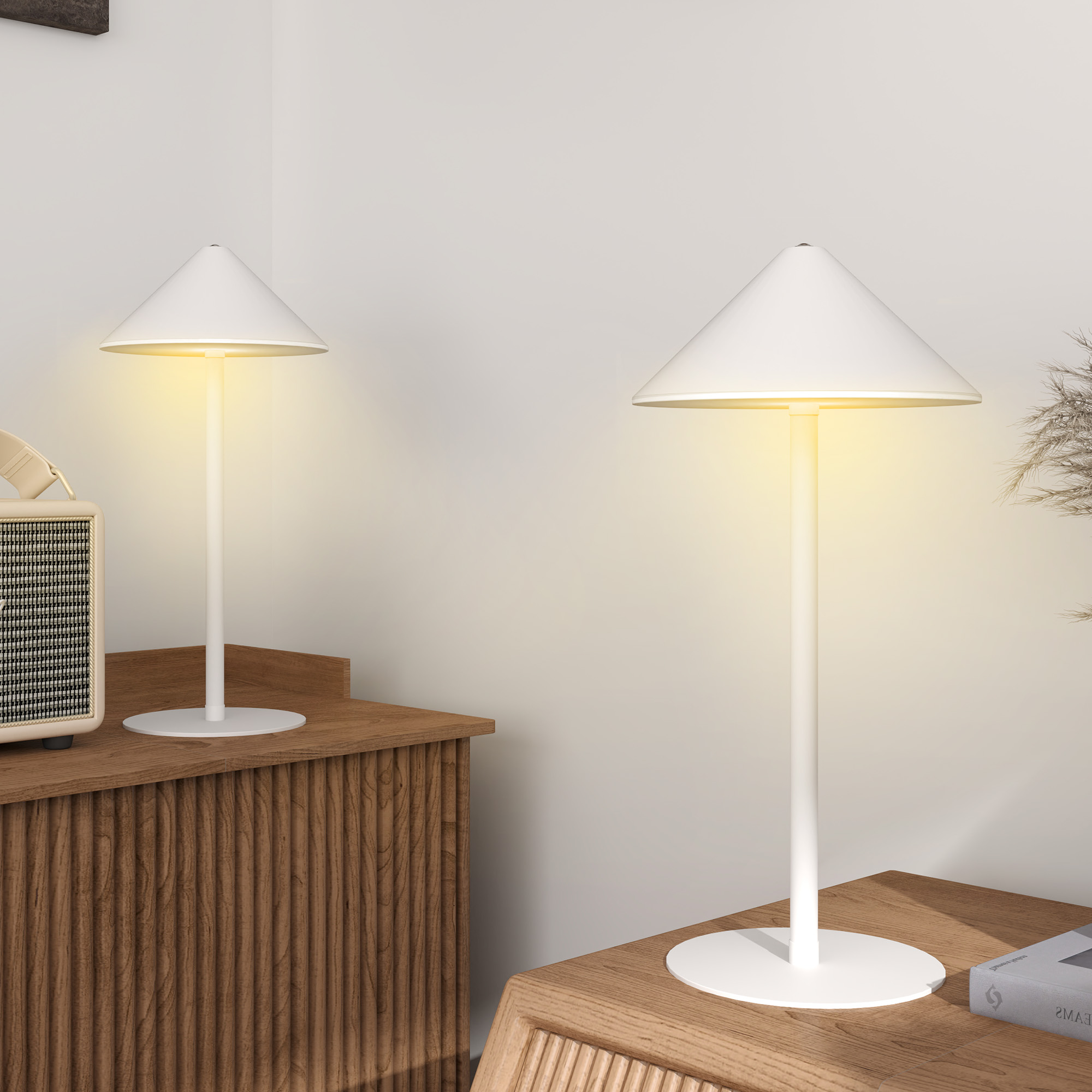 LED-Tischlampe mit USB-Kabel, Touchschalter, Metall, wiederaufladbar, Weiß