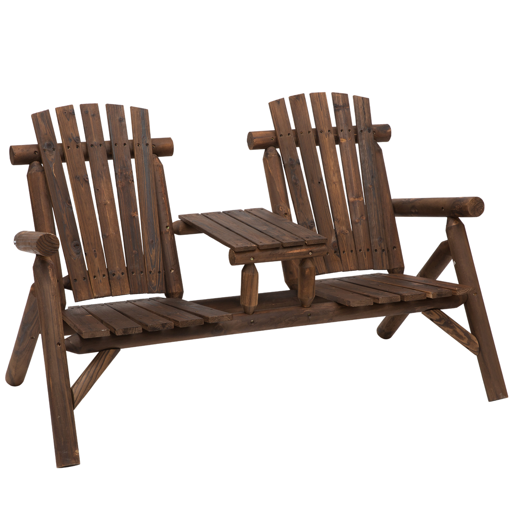 Gartenbank mit Tisch, Gartenmöbel, Sitzbank, 2 Stühle, Massivholz, Braun, 157 x 88 x 103 cm