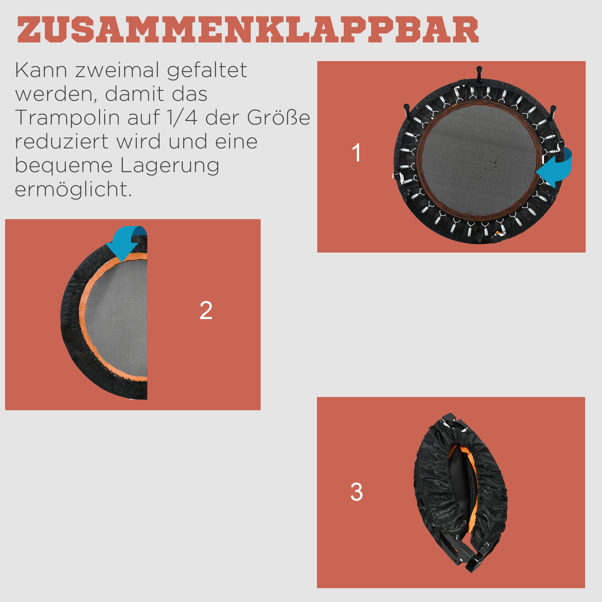 Fitnesstrampolin, klappbar, verstellbarer Haltegriff, Ø102 x 123H cm, bis 150 kg, Schwarz