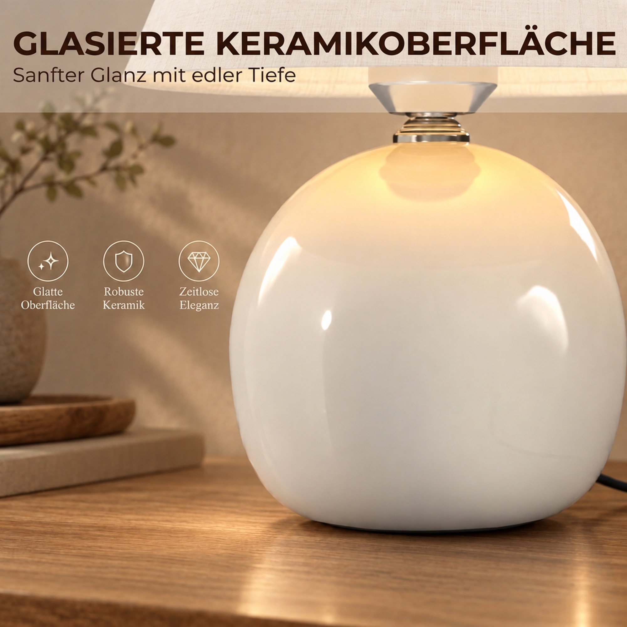 Tischlampe Tischleuchte, Vintage Nachttischlampe Schreibtischlampe mit Keramiksockel, Leinenschirm E27 Fassung