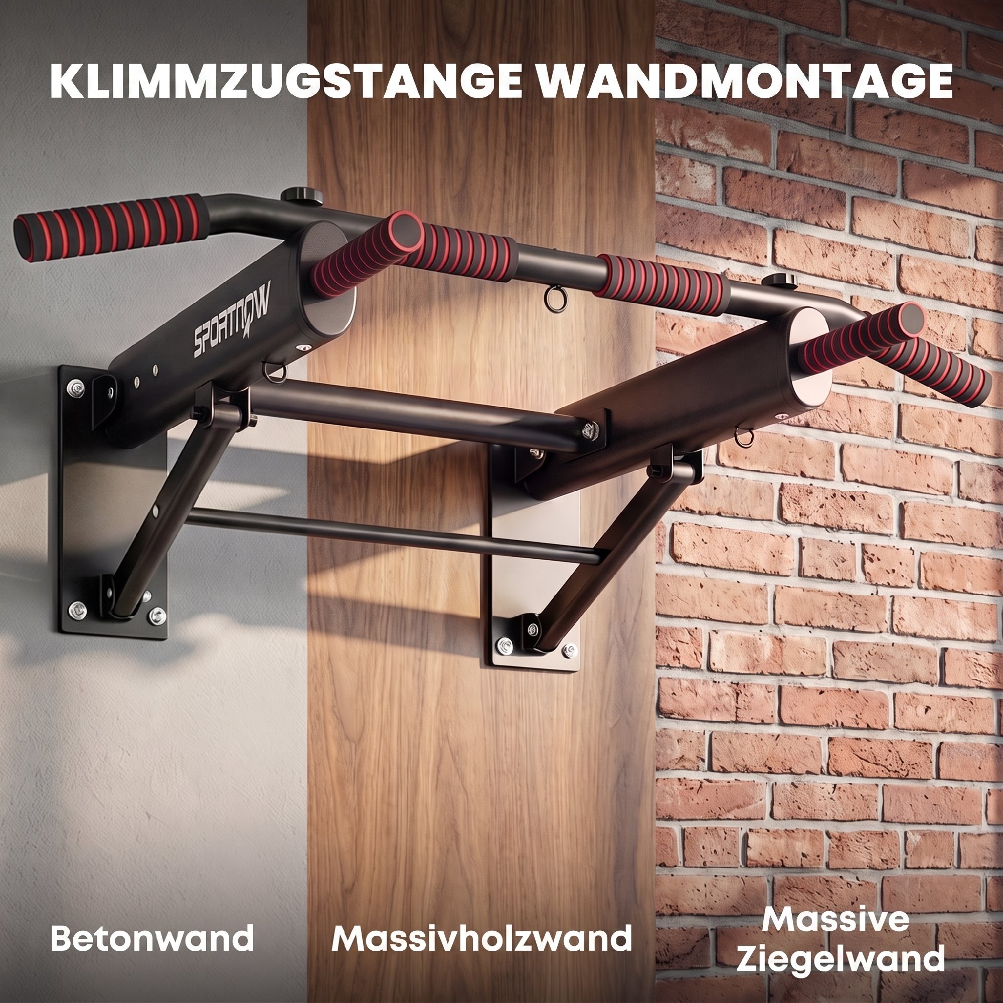 Klimmzugstange klappbar Klimmzüge mit rutschfesten Griffen, Wandmontage max. 120 kg, 98 x 65 x 31 cm Schwarz