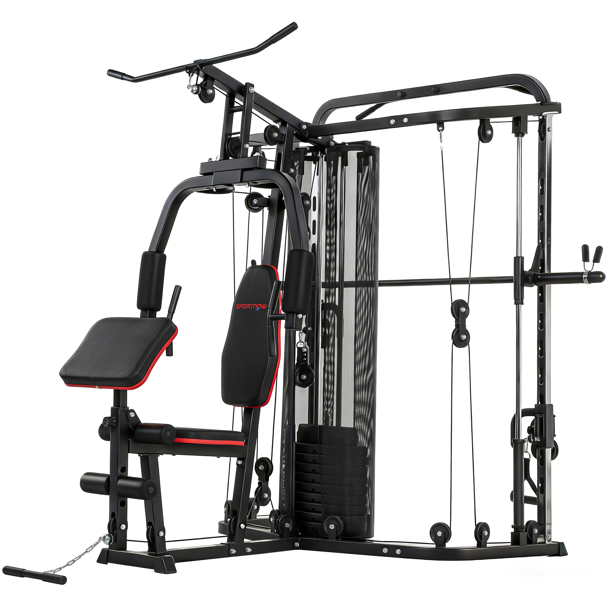 Kraftstation Fitnessstation mit 65kg Gewichten, Latzug, Butterflystange, verstellbar Preacher Bank, Beintrainer