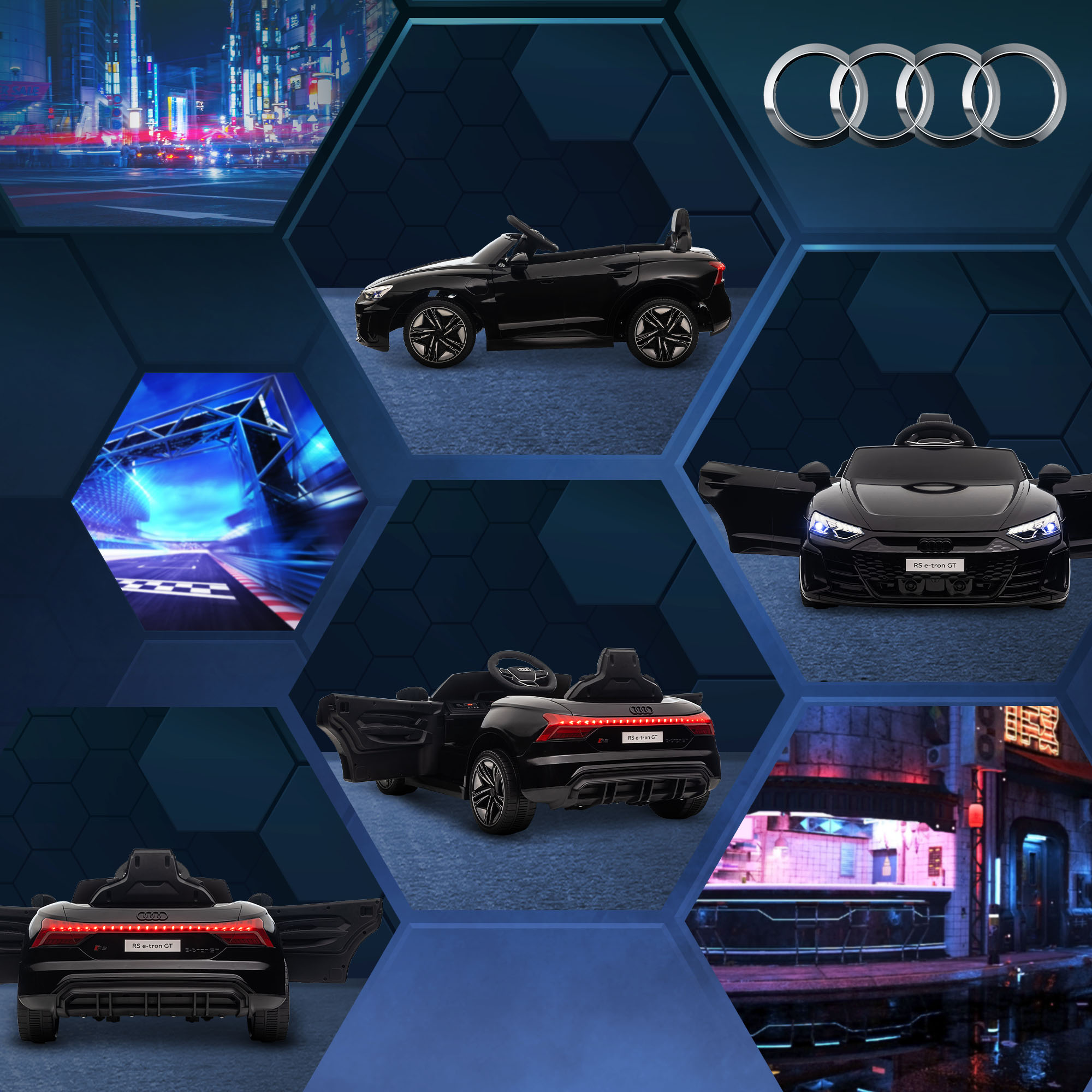 Kinderauto, Elektroauto, Audi, mit Sicherheitsgurt, Fernbedienung, Licht, schwarz, 103 x 58 x 41cm