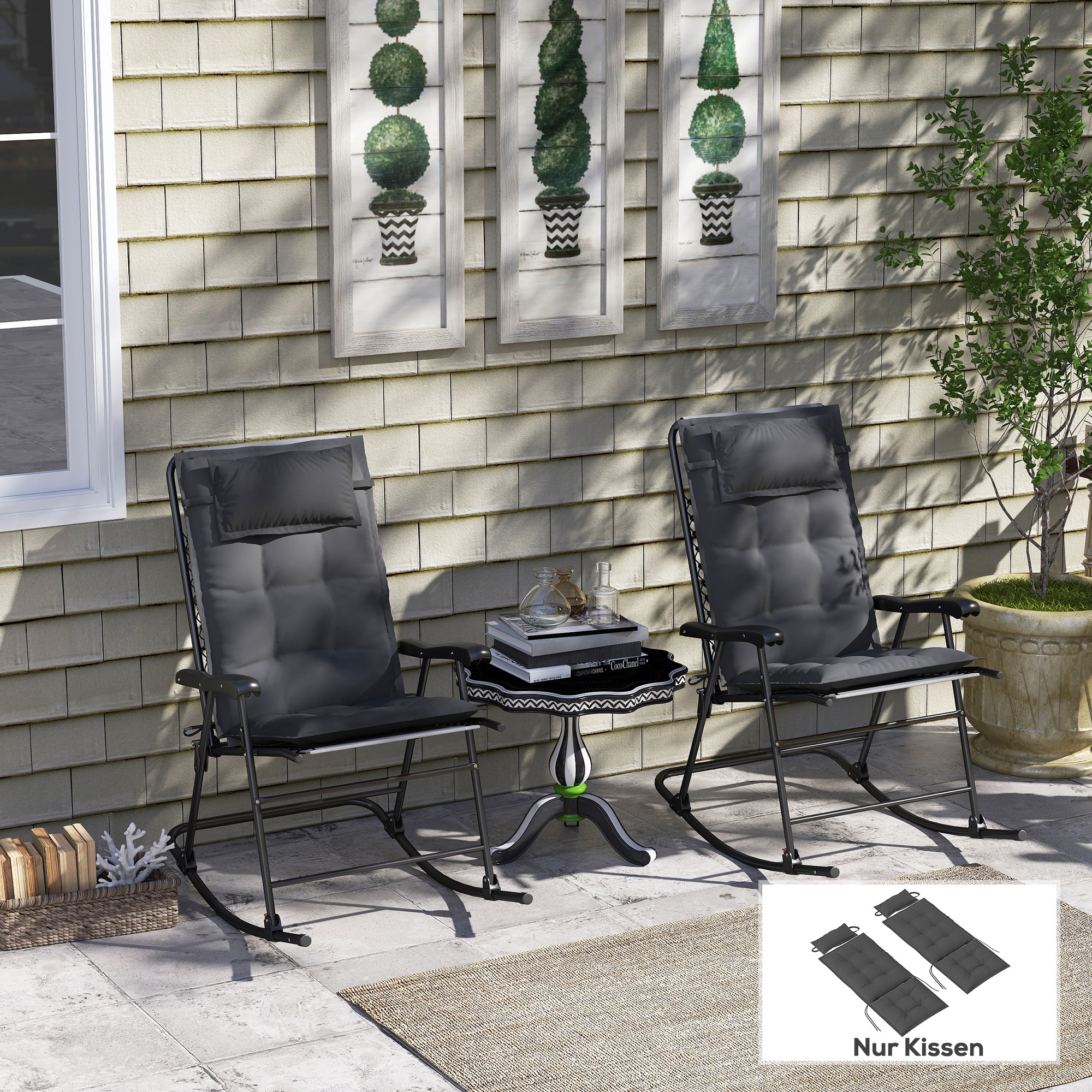 2er Set Auflage für Sonnenliege Wasserabweisend Liegenauflage für Gartenliege Polsterauflage 50x116x5 cm, Dunkelgrau