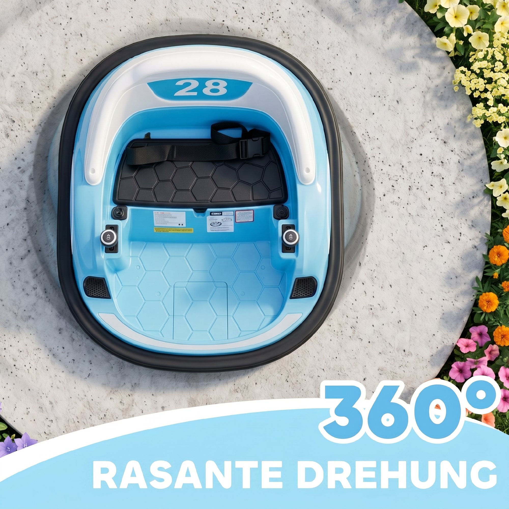 Autoscooter, 360° Rotation, 2 km/h Geschwindigkeit, Sicherheitsgurt, LED-Lichter, Musik und Hupe, Blau