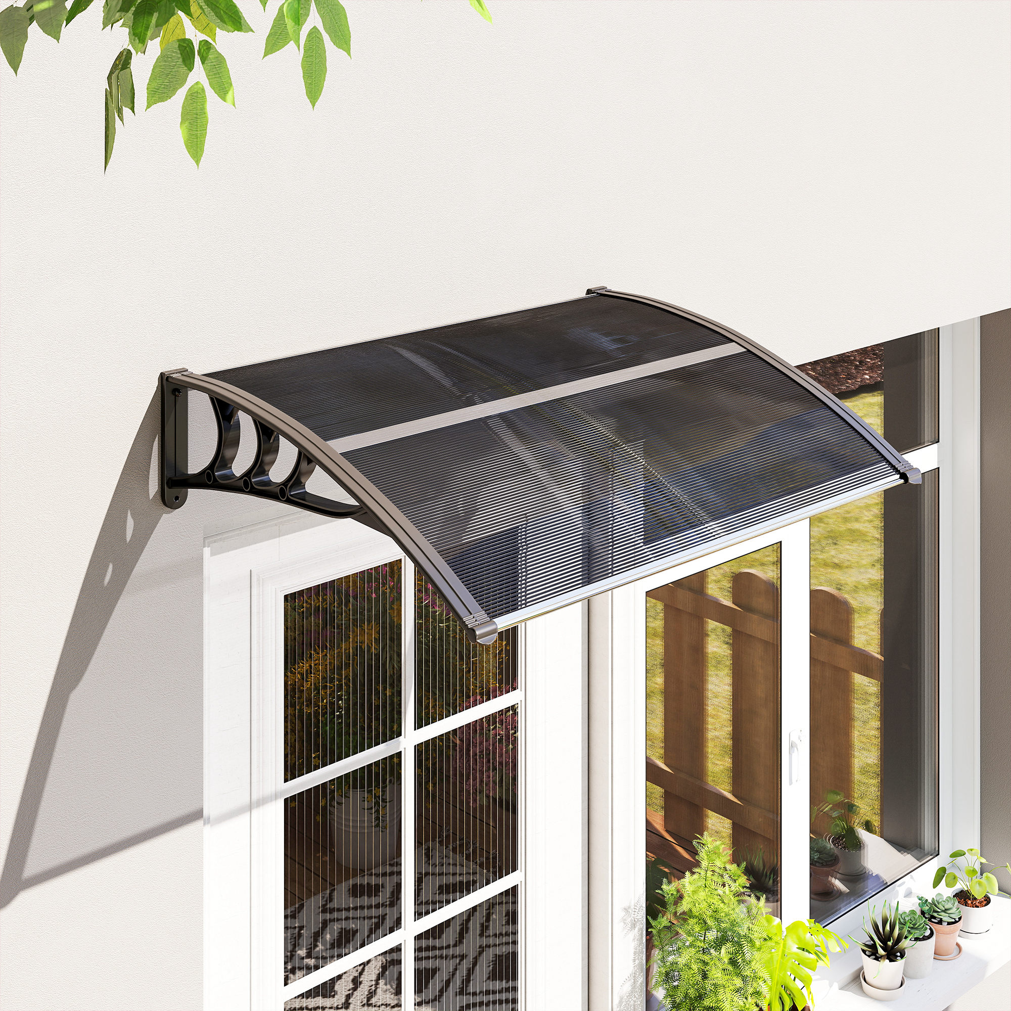 Vordach, Haustürvordach, Überdachung für Eingänge und Fenster, 100L x 75B x 23H cm, Schwarz