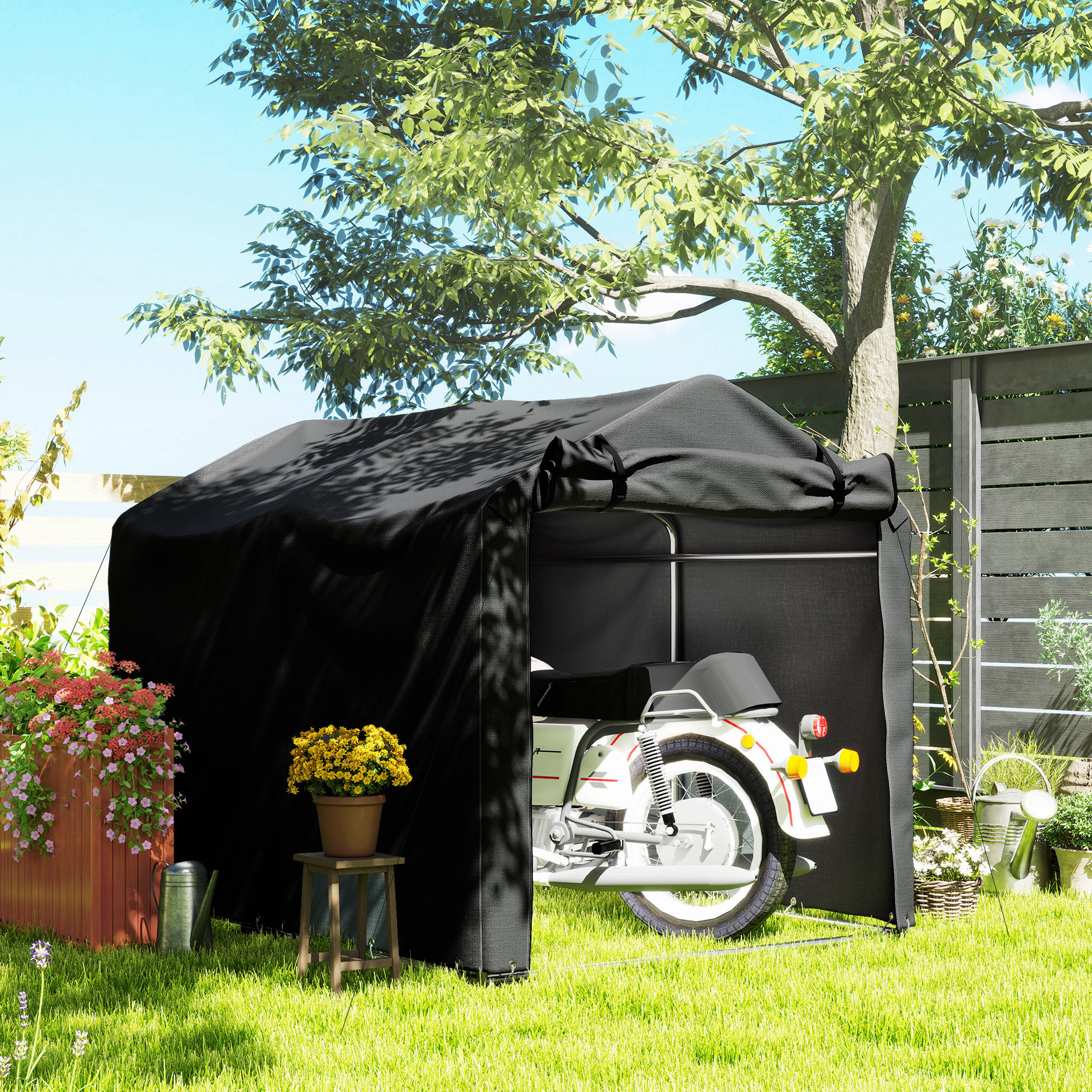 Garagenzelt, wasserdicht Zeltgarage mit Tür, UV-beständig 220 x 157 x 165 cm Schwarz