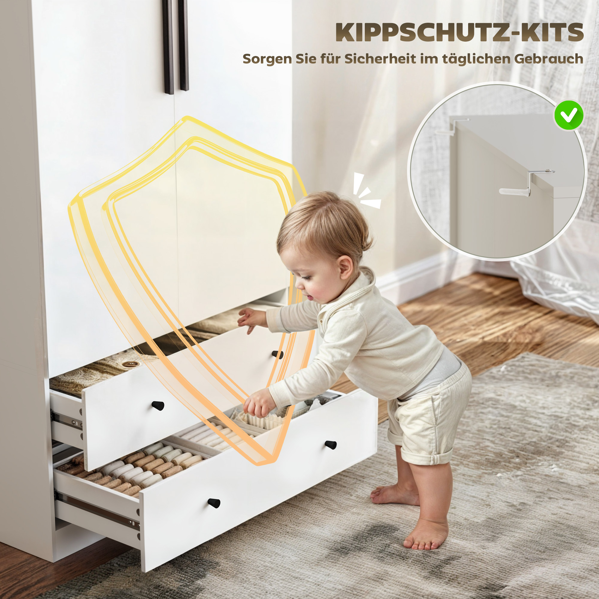 Kleiderschrank, 2 Türen, Hängebereich, Kleiderstange, 2 Schubladen, Spanplatte, Weiß