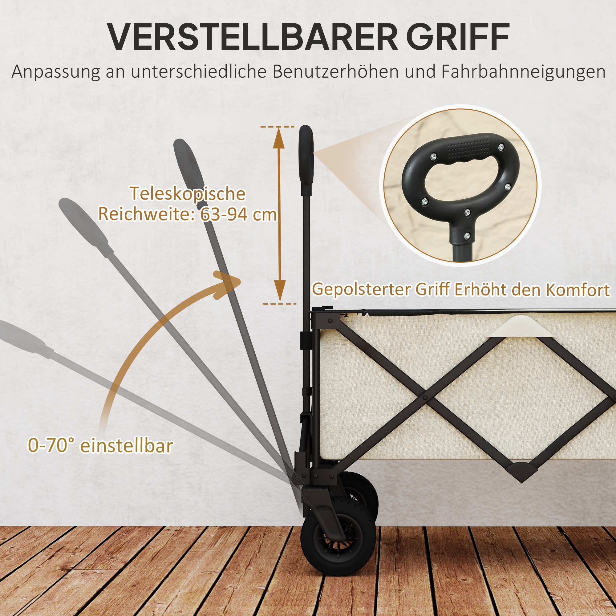 Gartenwagen 100 kg belastbar, klappbar Transportwagen mit herausnehmbare Plane, 90 x 48 x 92 cm Beige