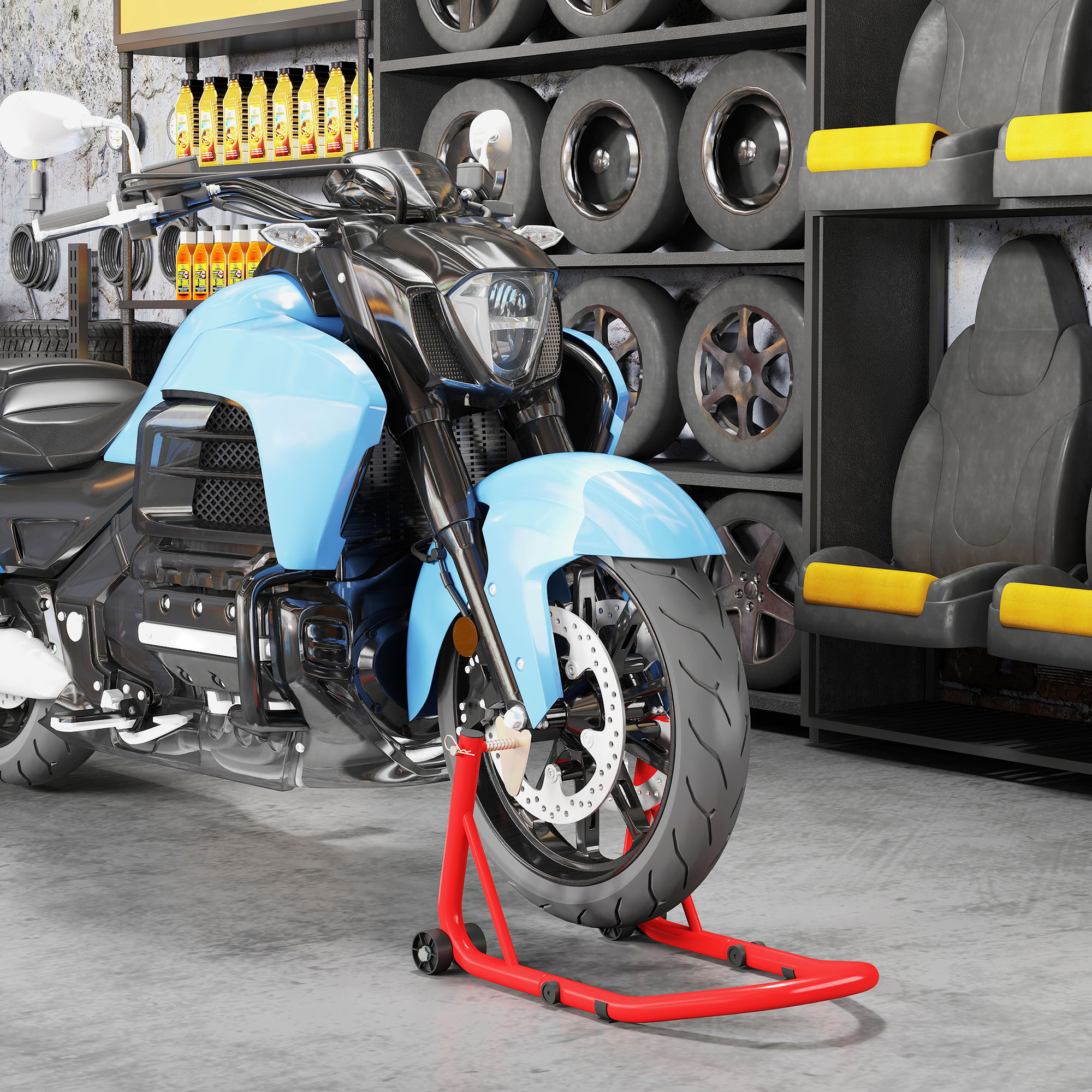 Motorradständer Set vorne Montageständer Motorradheber bis 544 kg Stahl Rot