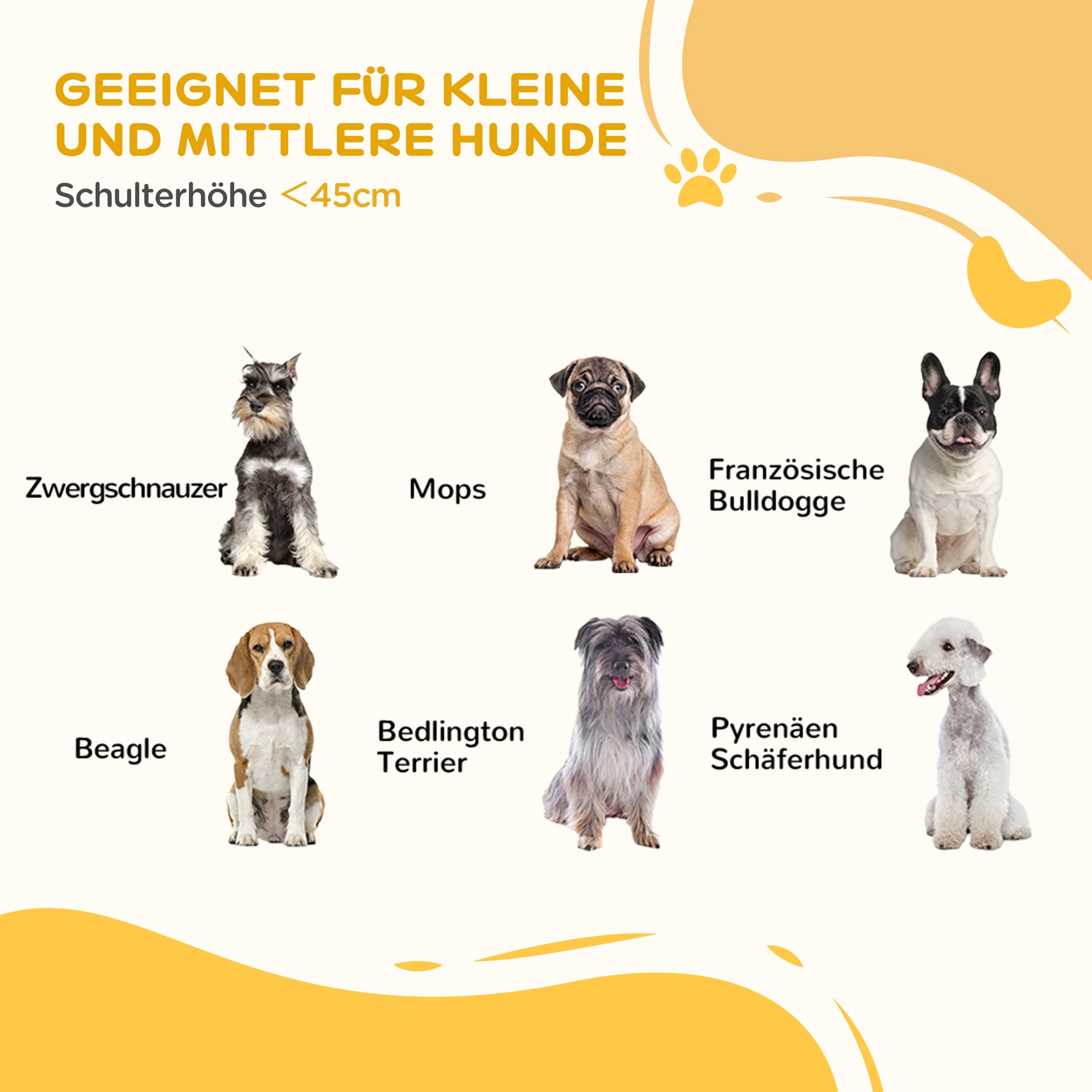 Hunde-Absperrgitter, faltbar, rutschfest, Stützfüße, Holzrahmen, 206x35,5x76 cm, Weiß