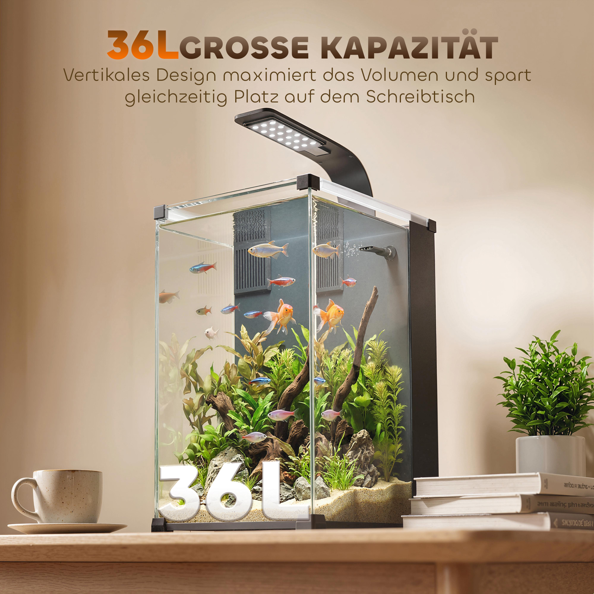 Aquarium Komplettset 36L Nano Aquarium mit LED-Beleuchtung Filtersystem Pumpe Zirkulation 30 x 30 x 45,5 cm Schwarz