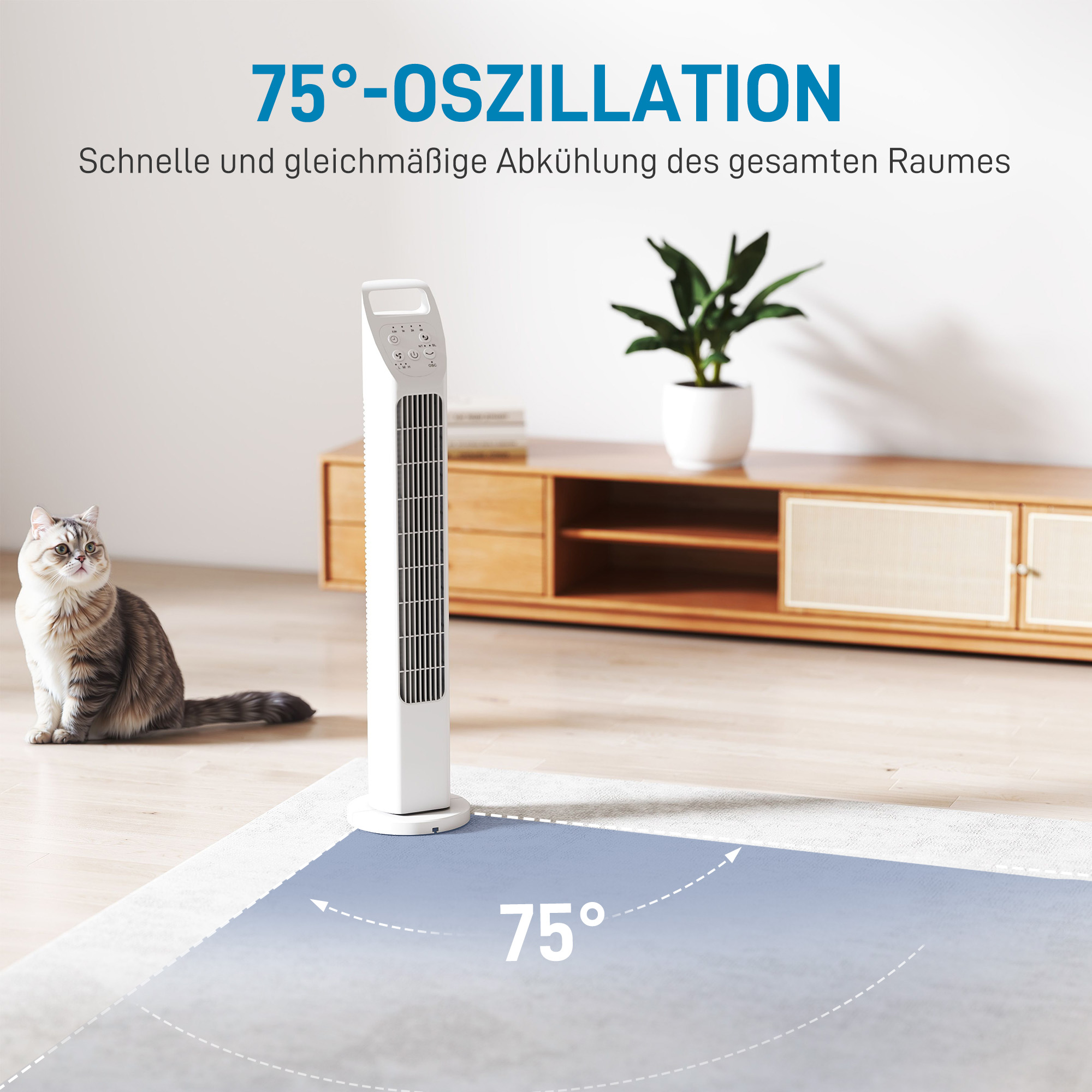 Turmventilator mit Fernbedienung, 7,5-Stunden-Timer, leiser Ventilator für Schlafzimmer, Weiß