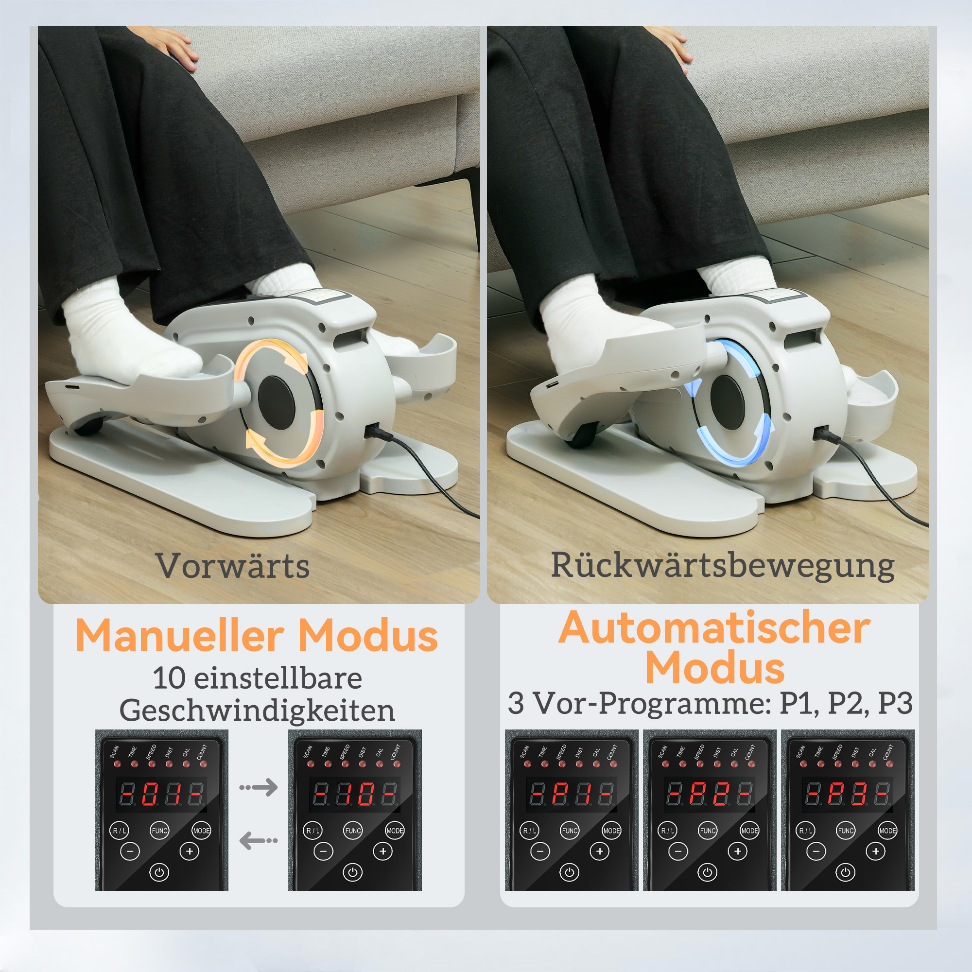 Sitzpedaltrainer, Mini-Ellipsen-Trainer mit LCD-Monitor, Fernbedienung, 10 einstellbare Geschwindigkeitsstufen, Weiß