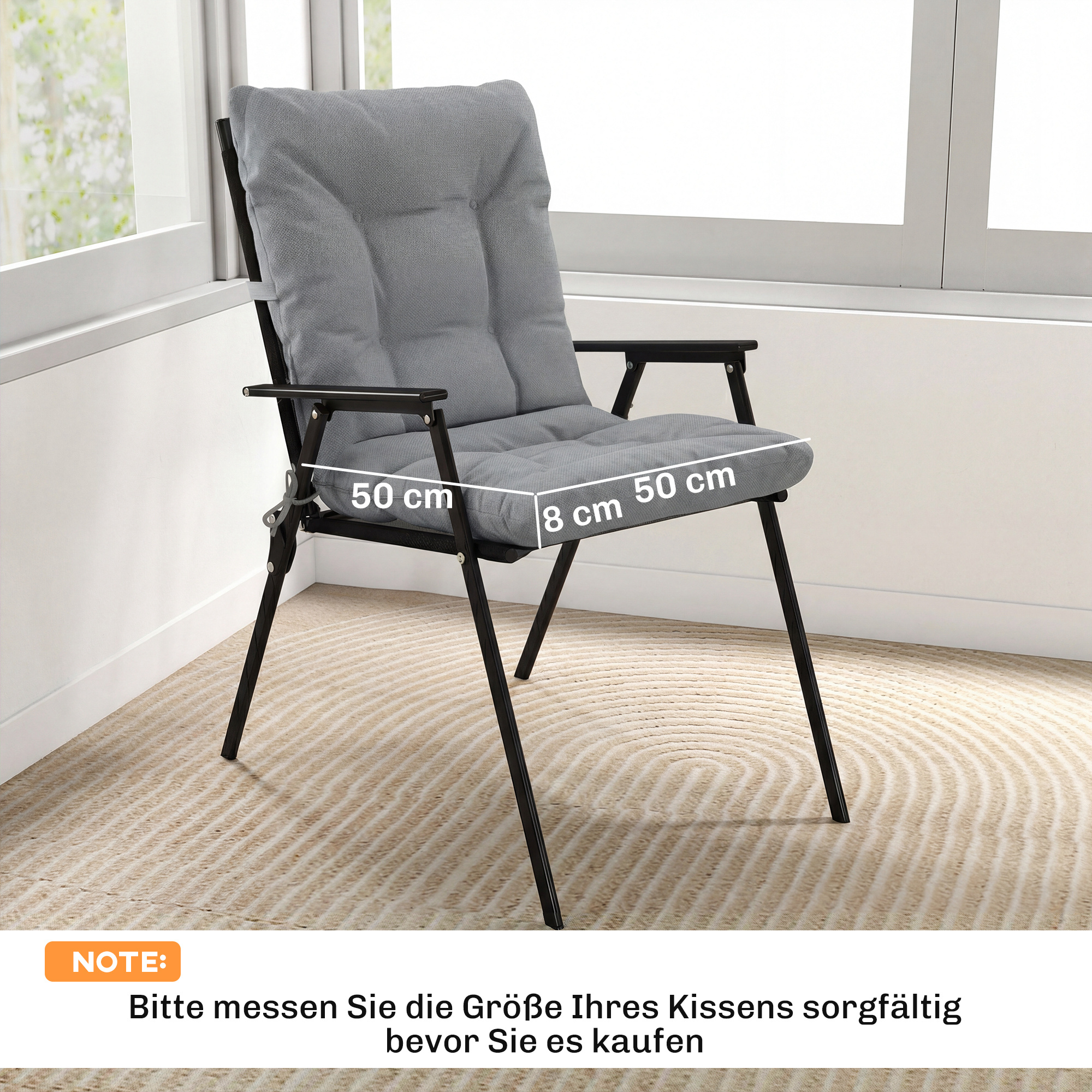 Outdoor-Sitzkissen mit Rückenlehne und Bändern, wasserabweisende Polster für drinnen und draußen, Hellgrau