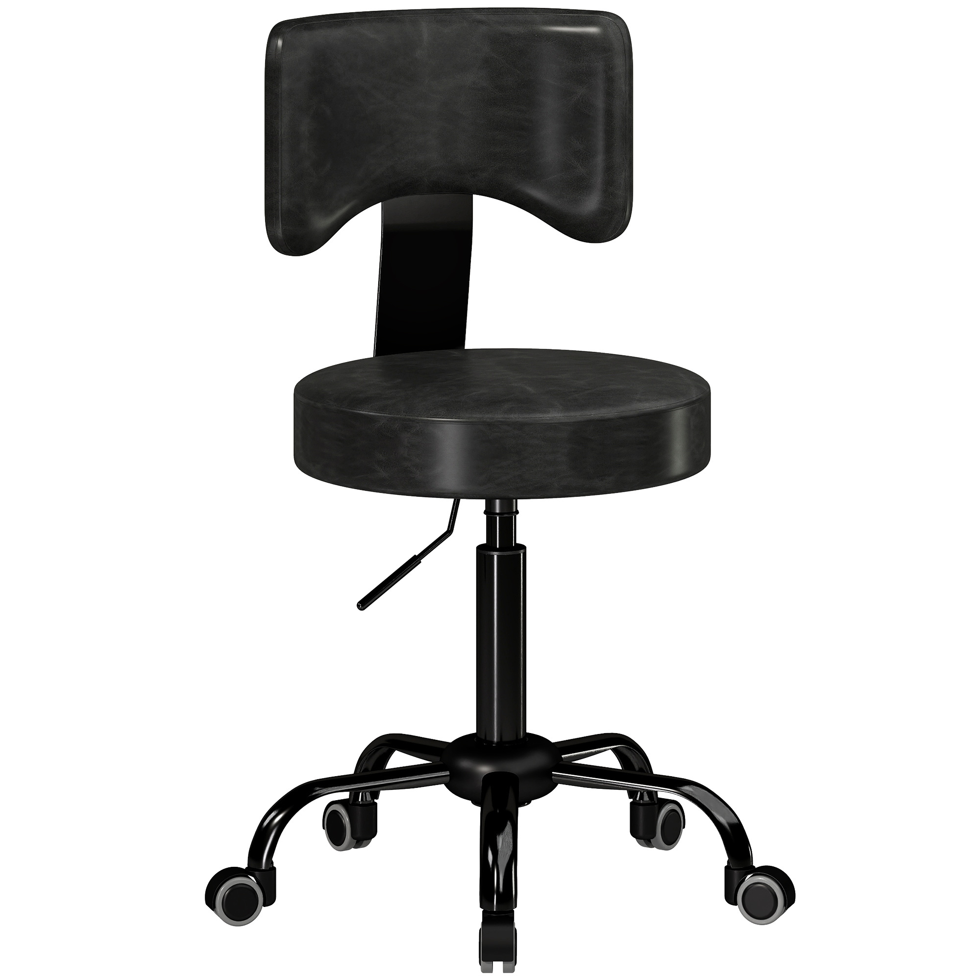 Rollenhocker, höhenverstellbar 72-87,5 cm, Massagethocker mit gepolsterter Sitzfläche und Rückenlehne, 360° drehbar, Schwarz