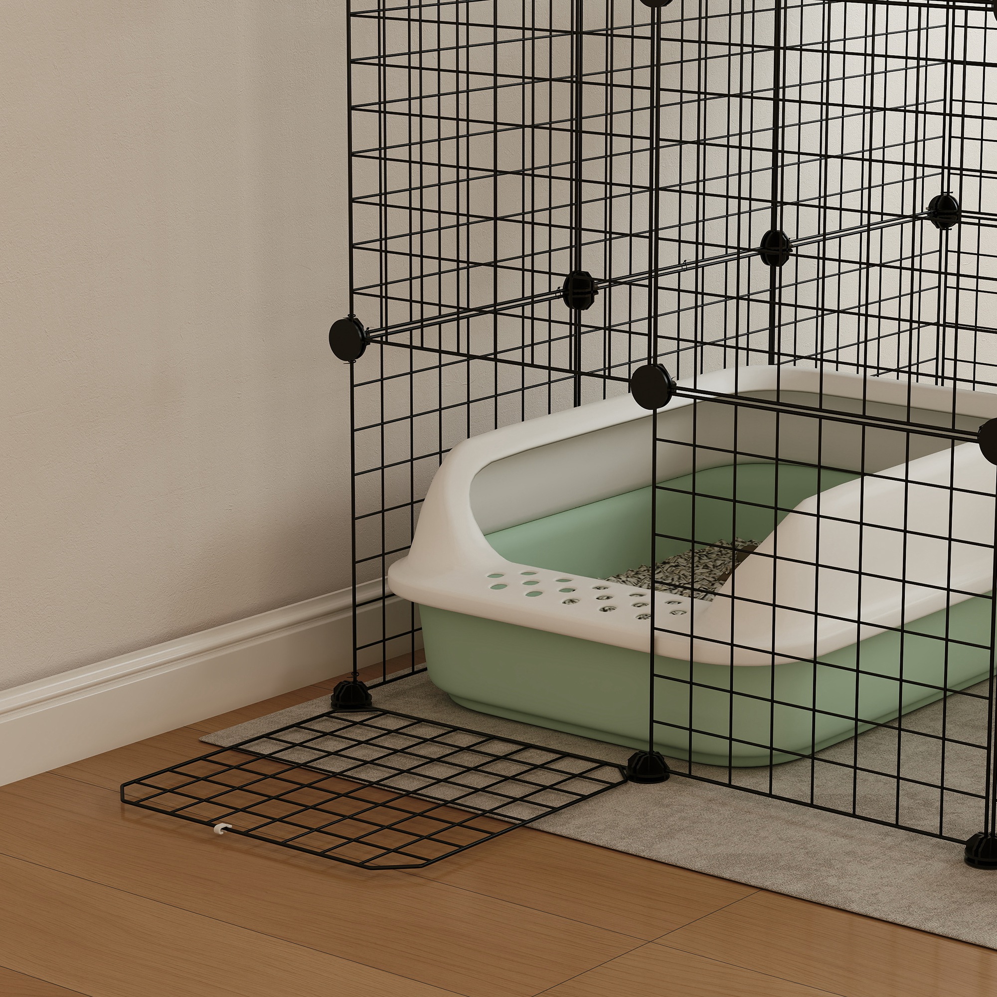 Katzenkäfig für Drinnen 4-stöckig DIY-Katzengehege mit dichtem Metalldraht Hängematte Rampe Türen Sprungplattformen