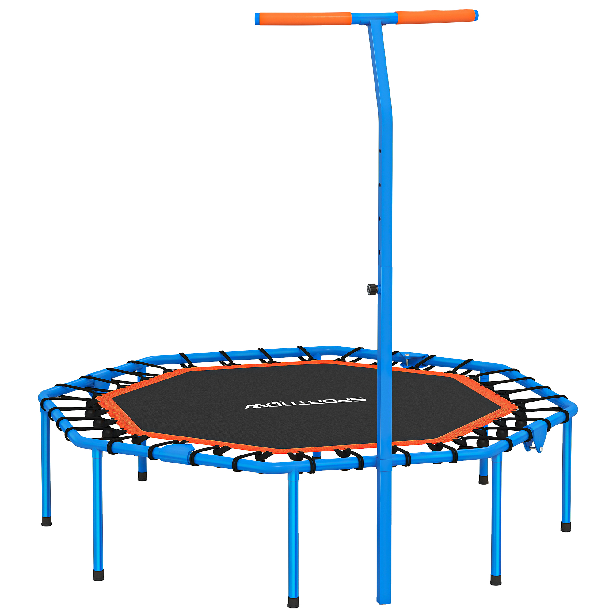 Fitness-Trampolin, Trainingstrampolin mit verstellbarem Haltegriff, stabil und leise, für drinnenf, Stahl, Blau Fitness-Trampolin, Trainingstrampolin mit verstellbarem Haltegriff, stabil und leise, für drinnenf, Stahl, Blau