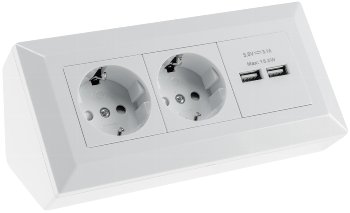 2-fach Steckdosenblock + 2x USB, weiß, 250V~/ 16A, Aufbaumontage, USB 3,1A