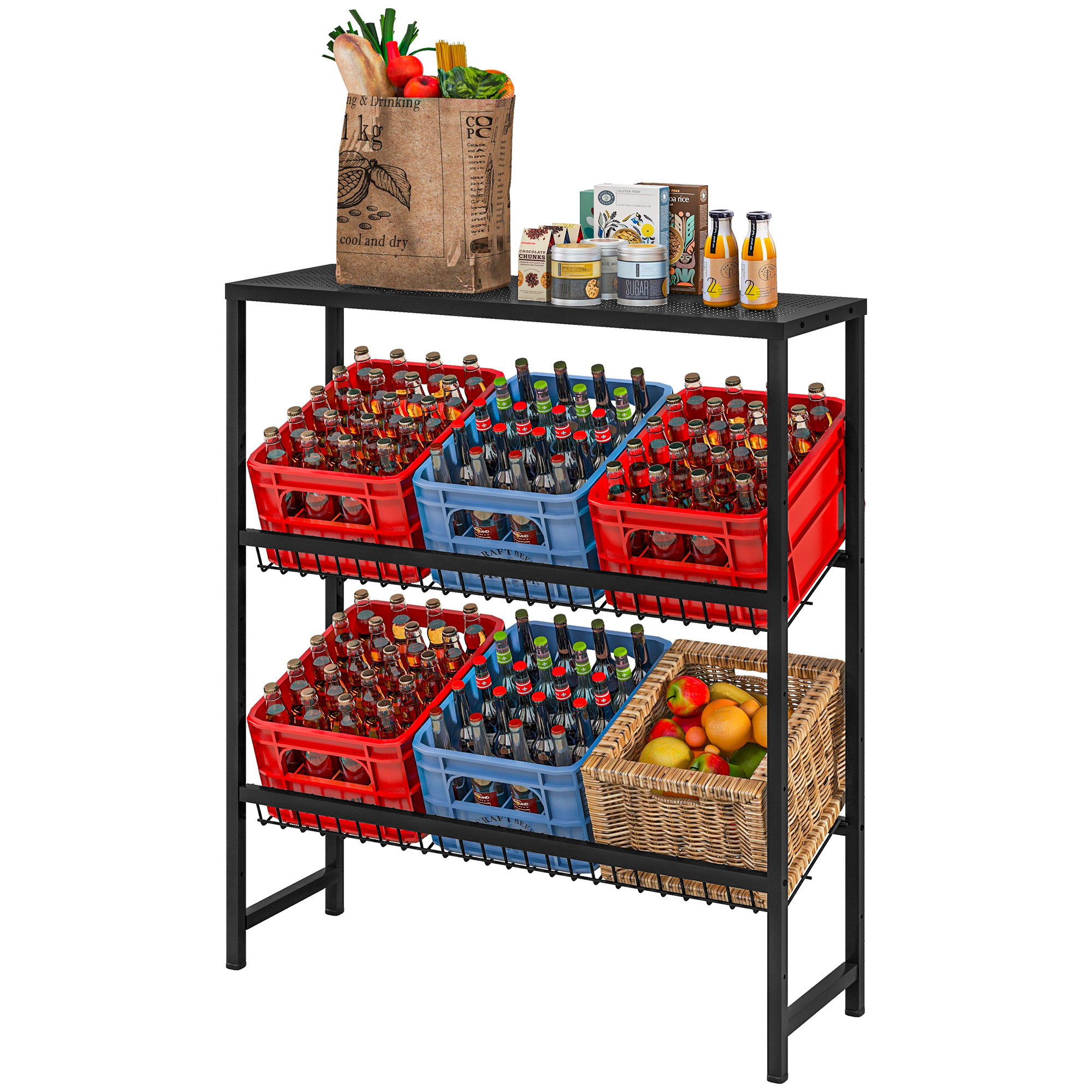 Lagerregal, höhenverstellbar, stabiles Metall, platzsparendes Design, 210 kg belastbar, Schwarz Lagerregal, höhenverstellbar, stabiles Metall, platzsparendes Design, 210 kg belastbar, Schwarz