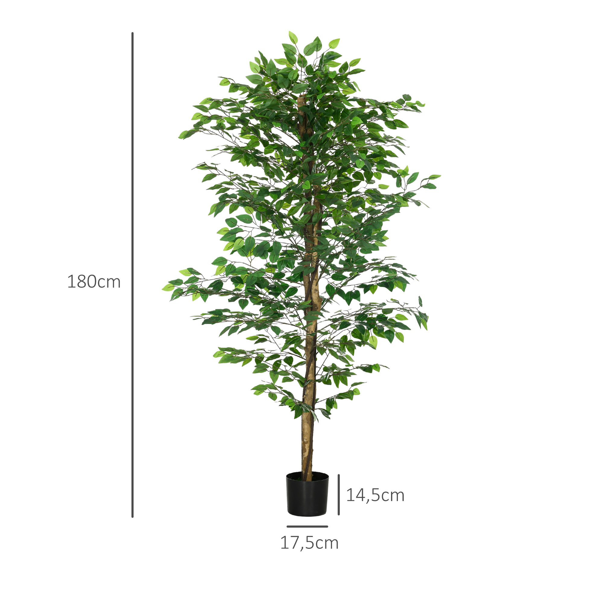 künstlicher Ficus-Baum, realistisch, pflegeleicht, inkl. Topf, 180 cm hoch, Grün