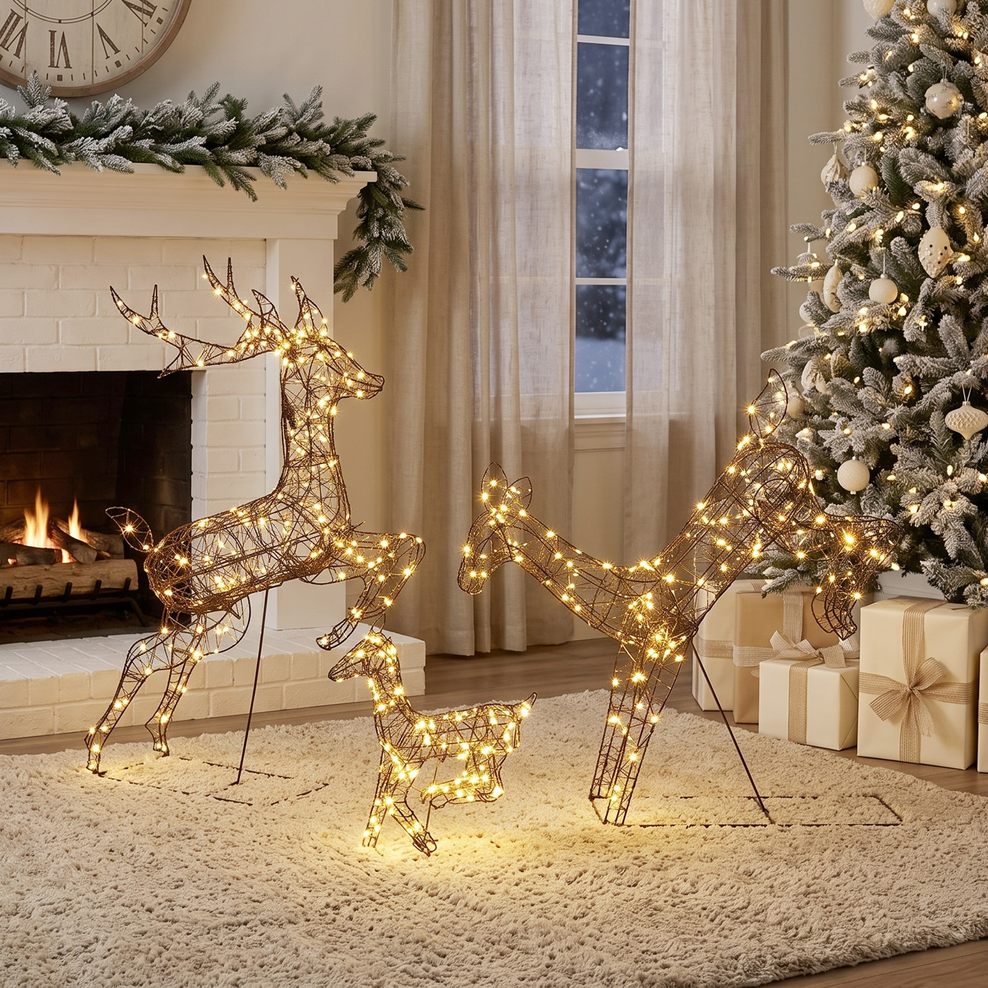 3-teiliges beleuchtetes Rentier-Set, Weihnachtsdeko für außen mit 200 warmweißen LEDs, 8 Modi, Tages-Timer