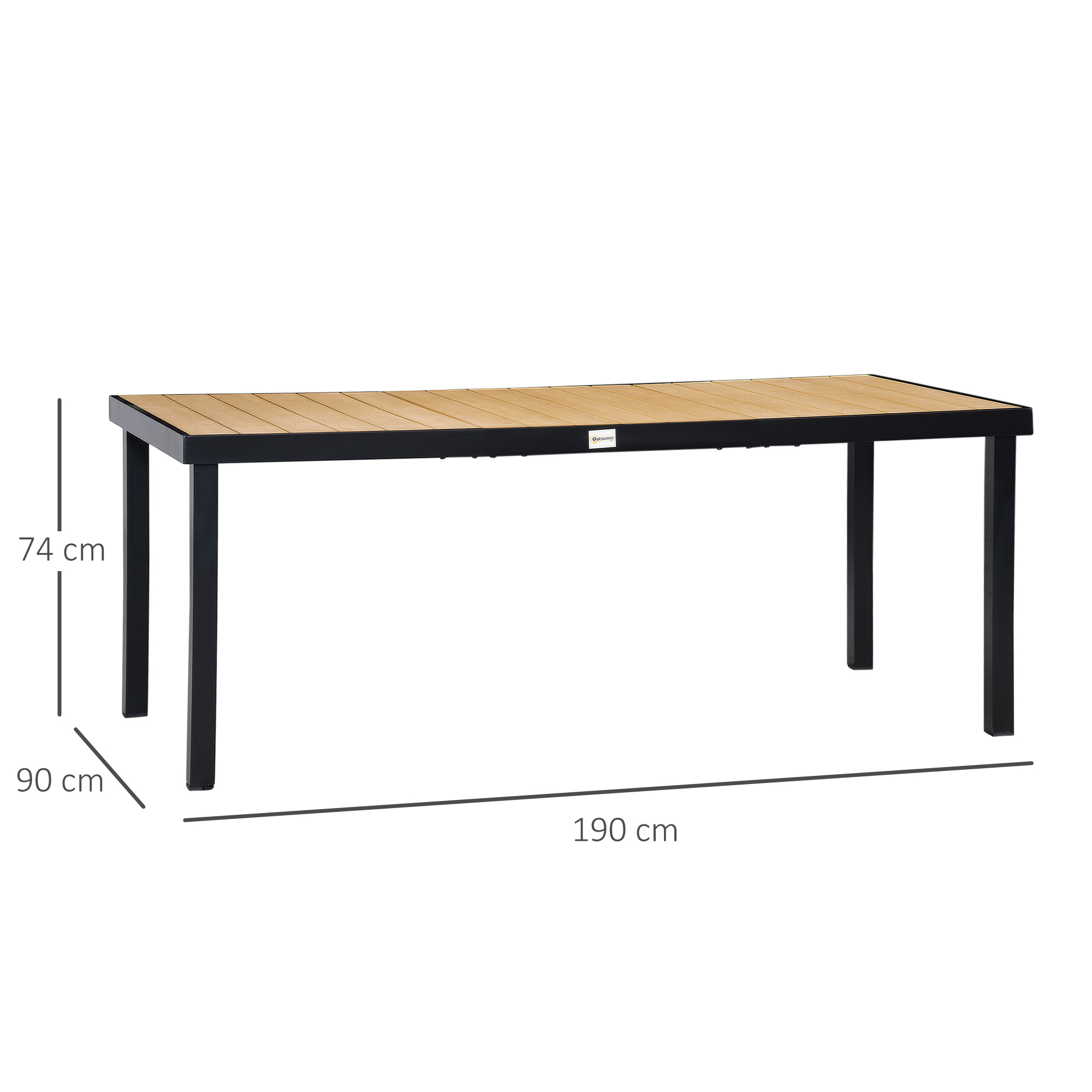 Gartentisch für 8 Personen Esstisch Aluminiumtisch Gartenmöbel Loungemöbel pflegeleicht Kunststoff Natur+Schwarz 190 x 90 x 74 cm