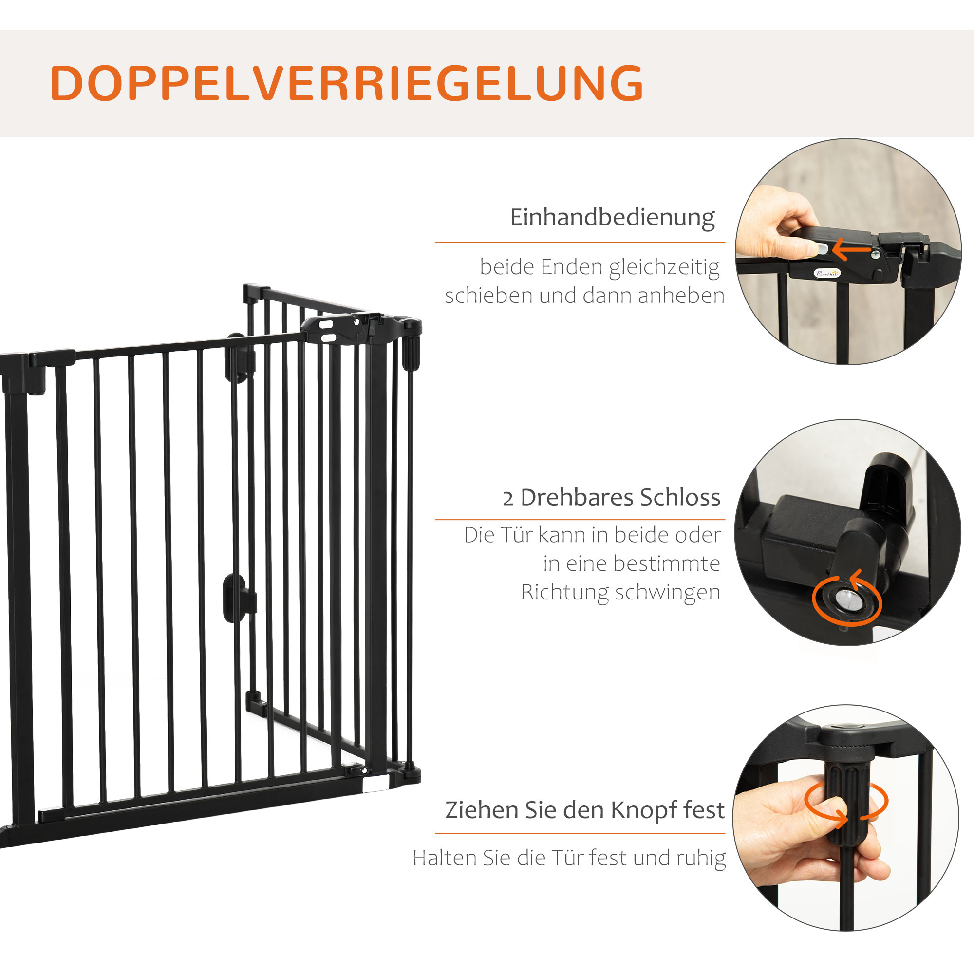 Absperrgitter Hund Freistehendes Verstellbares Schutzgitter 202,5 x 76 cm Hundegitter Klappbar Türschutzgitter Hundeabsperrgitter für Treppen, Türen, Küche, Flur, 3 Paneelen, Schwarz