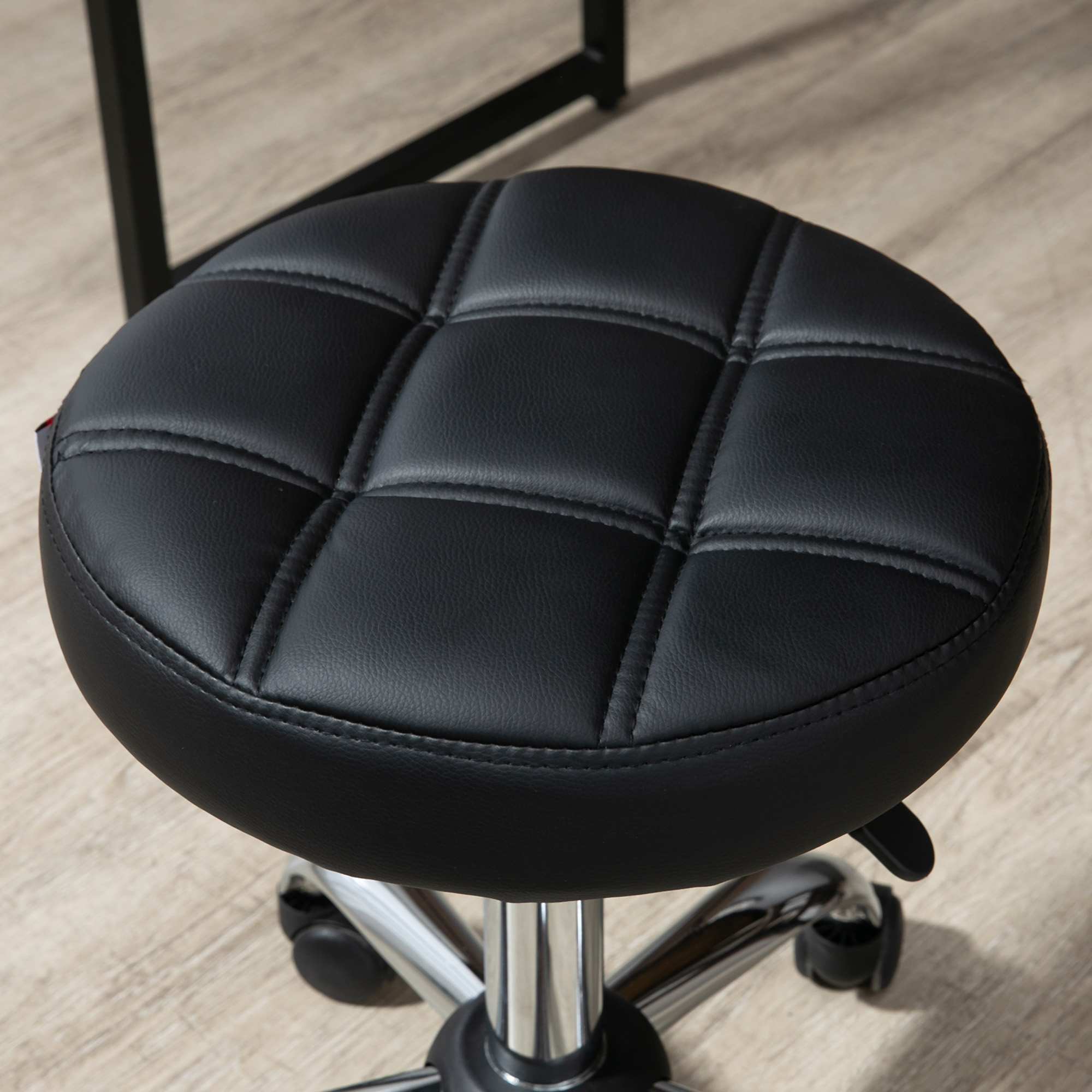 Drehhocker, Salonhocker, höhenverstellbar, Kunstleder, Steppdesign, Schwarz/Silber