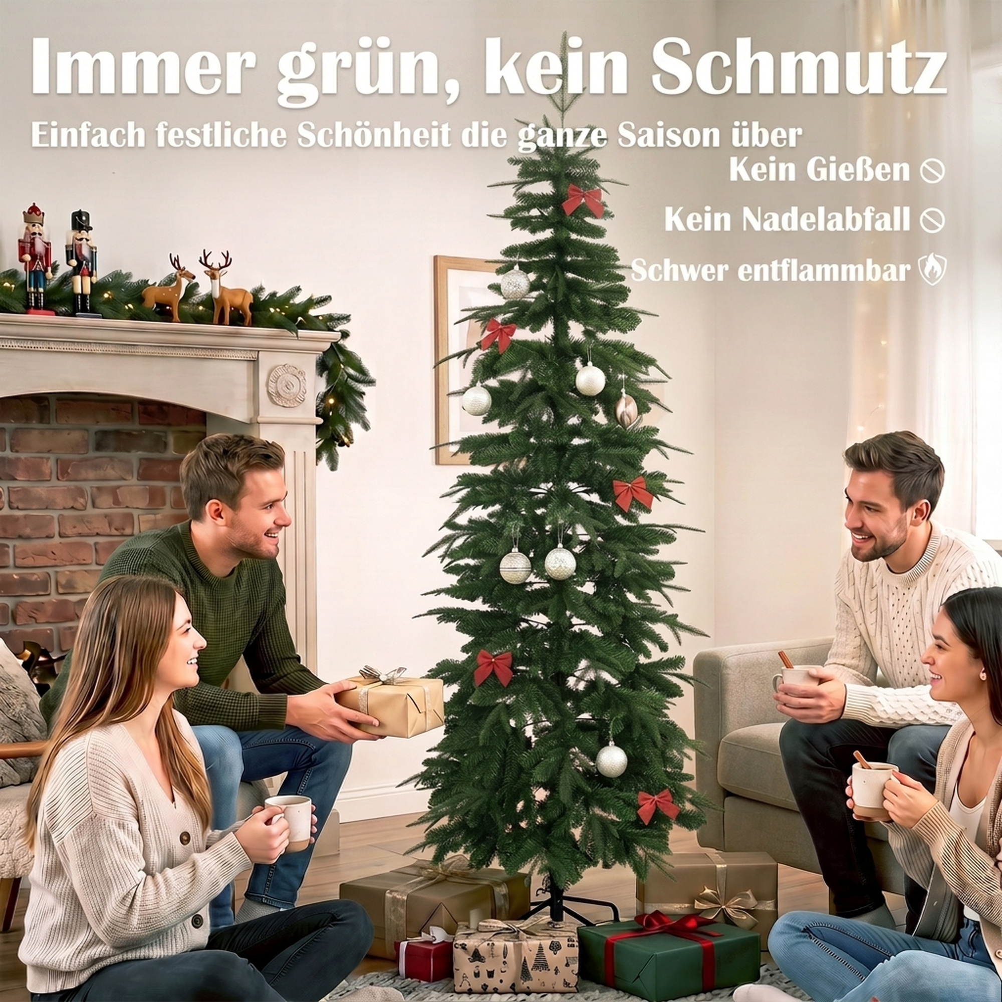 künstlicher Weihnachtsbaum 210 cm, Fichte mit Scharnierästen, 800 Astspitzen, klappbarer Stahlständer, Grün