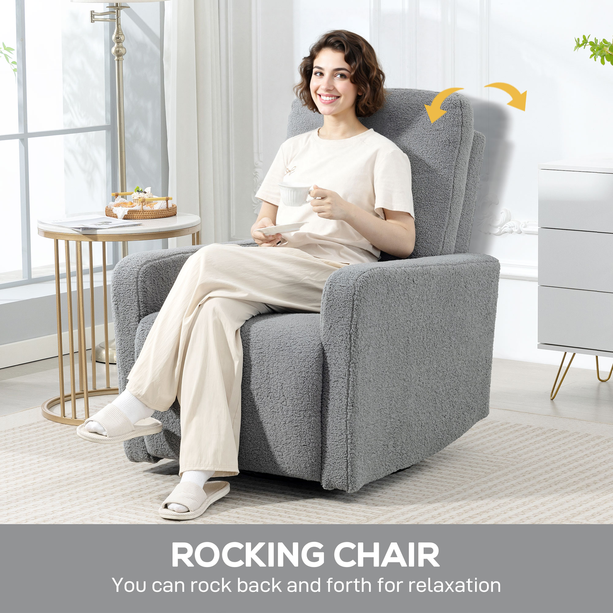 Recliner-Sessel, Entspannungssessel mit Fleece-Bezug, verstellbare Rückenlehne, Polstersessel, Stahl, Grau