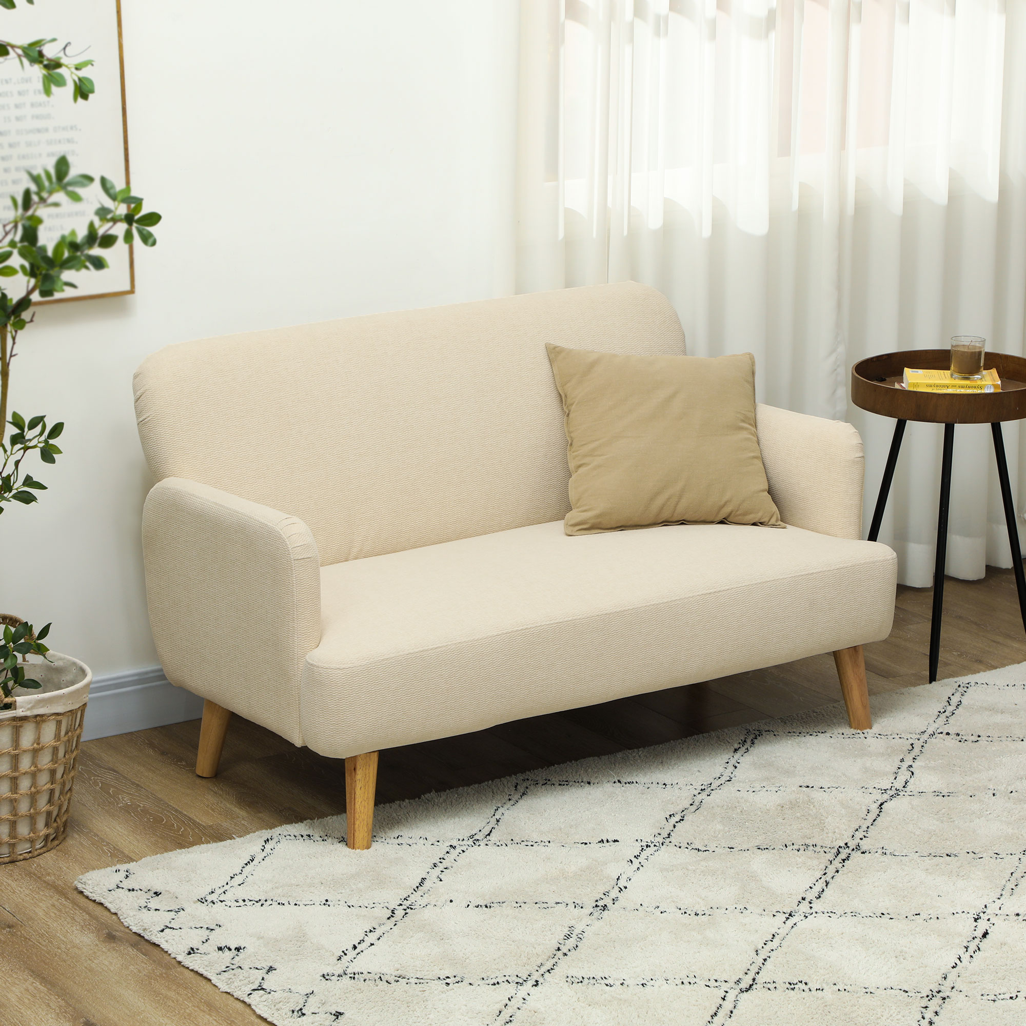 Zweisitzer-Sofa, kompakt, hautfreundlicher Bezug, bis 240 kg, 130x74x79 cm, Cremeweiß