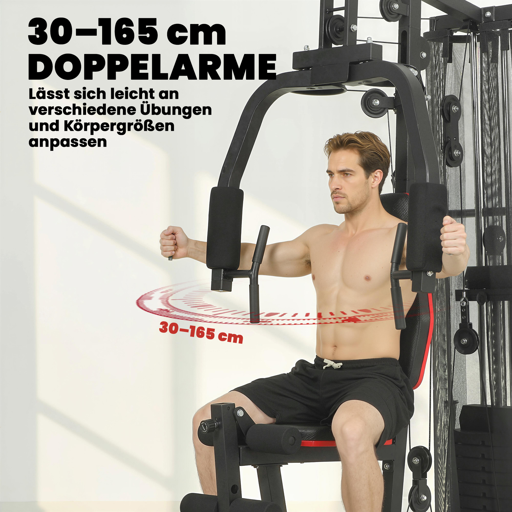 Kraftstation Fitnessstation mit 65kg Gewichten, Latzug, Butterflystange, verstellbar Preacher Bank, Beintrainer