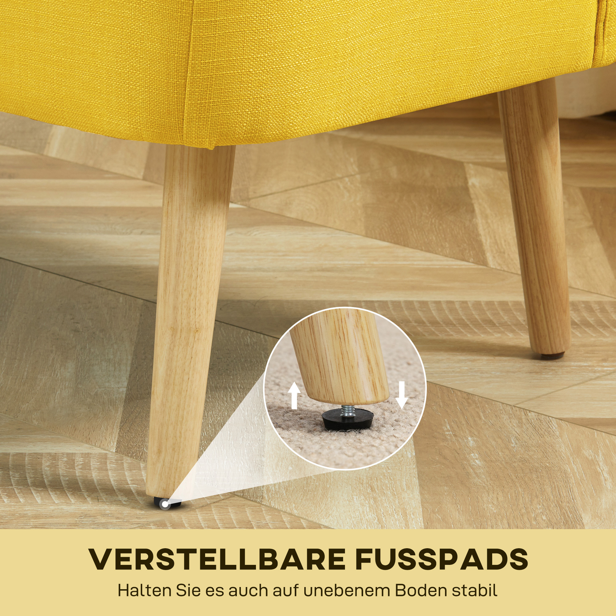 2-Sitzer Sofa, weiche Polsterung, pflegeleichter Bezug, bis 220 kg, 117 x 56,5 x 77 cm, Gelb
