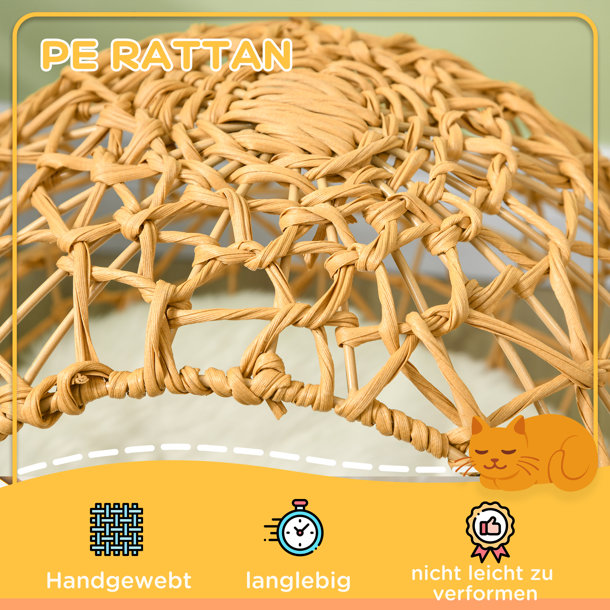Rattan Katzenkorb Katzenhöhle Katzenhütte Katzenbett mit Kissen erhöhtes Design Haustierbett Braun Ø45 x 57H cm