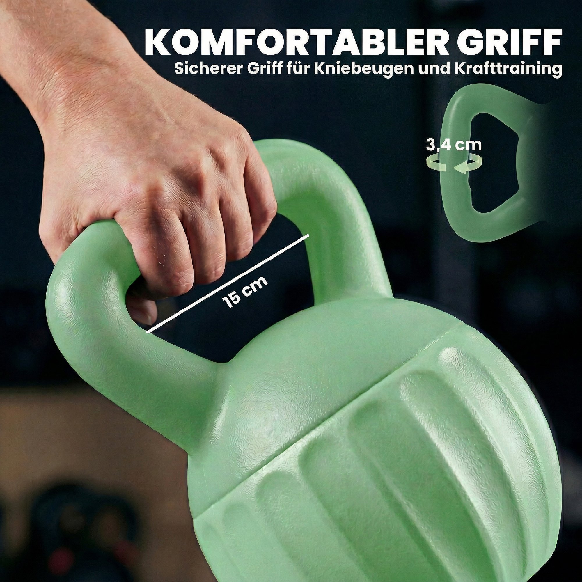 Kettlebell Kugelhantel 6 kg Gewicht-Hantel mit Sand befüllt für Anfänger Zuhause Krafttraining 21 x 21 x 27 cm Grün