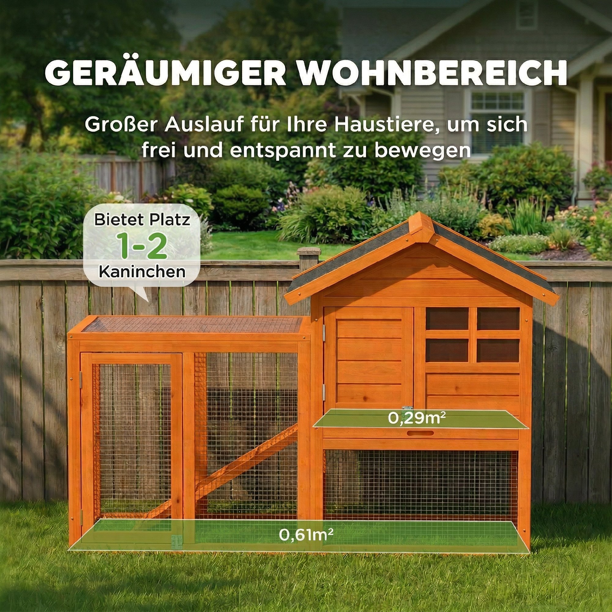 Hasenstall 2 Etagen Kaninchenstall mit wasserdicht Bitumendach Freilaufgehege Rampe Türen Holz 123,5x62,6x92,5 cm Orange