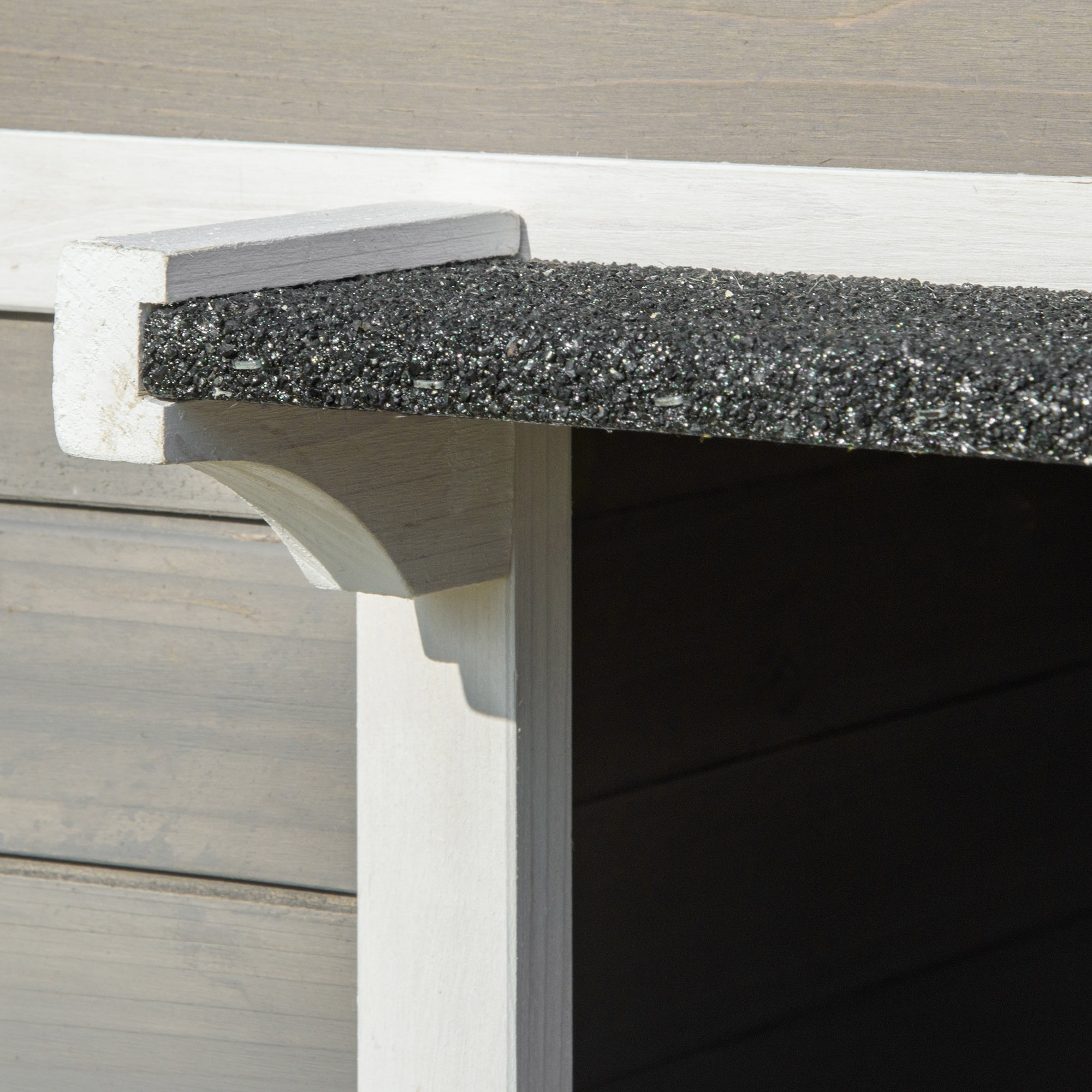 Katzenhaus aus Holz, winterfest wasserdicht Katzenhütte mit Asphaltdach  Terrasse Katzenhöhle Katzenkiste Outdoor Schutzhütte für Draußen Garten Balkon 115 x 66,5 x 74,7 cm Grau+Weiß