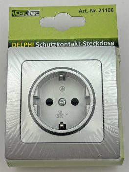 DELPHI Schutzkontakt-Steckdose / 250V~/ 16A, inkl. Rahmen, UP, silber