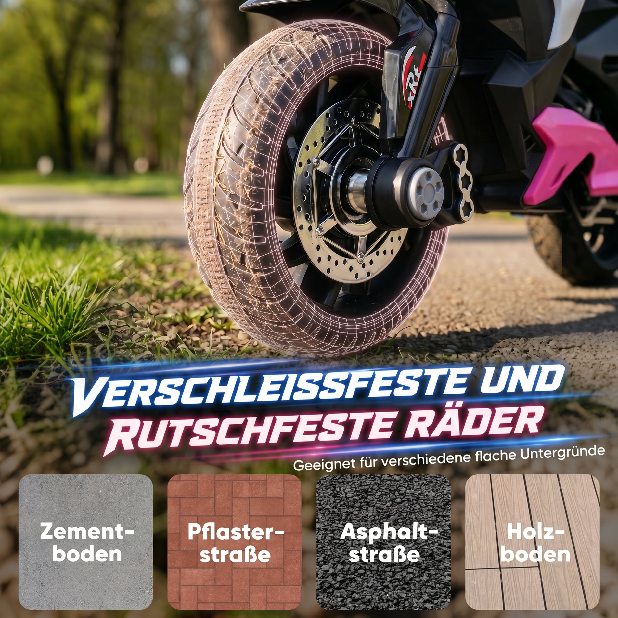 Elektro-Kindermotorrad, Lichter & Geräusche, 3 km/h, wiederaufladbar, Kunststoff & Metall, Rosa/Weiß