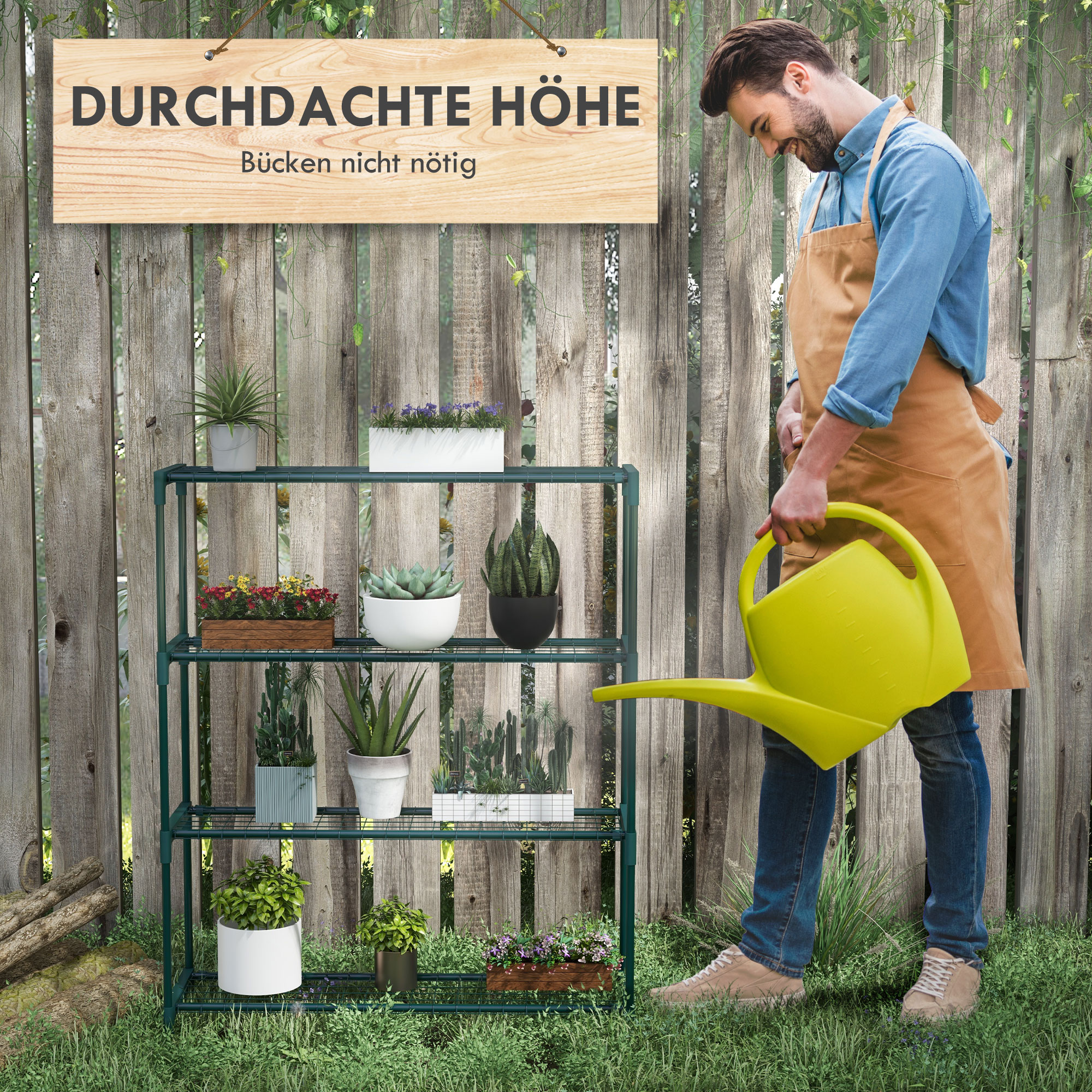 Pflanzenregal Blumentreppe Pflanzentreppe, 4 Regale, 89 cm x 28 cm x 107 cm, Dunkelgrün