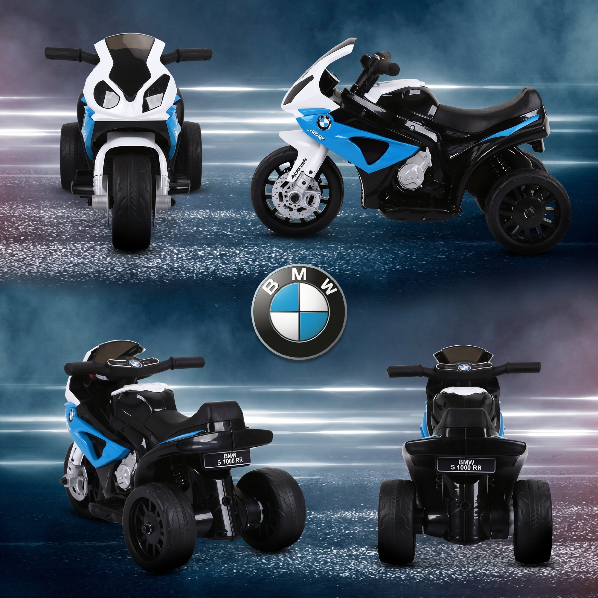 Elektro Motorrad Kinder BMW S1000RR 6V Elektromotorrad mit Scheinwerfer Musik 2,5 km/h für Kinder 18-36 Monaten Blau
