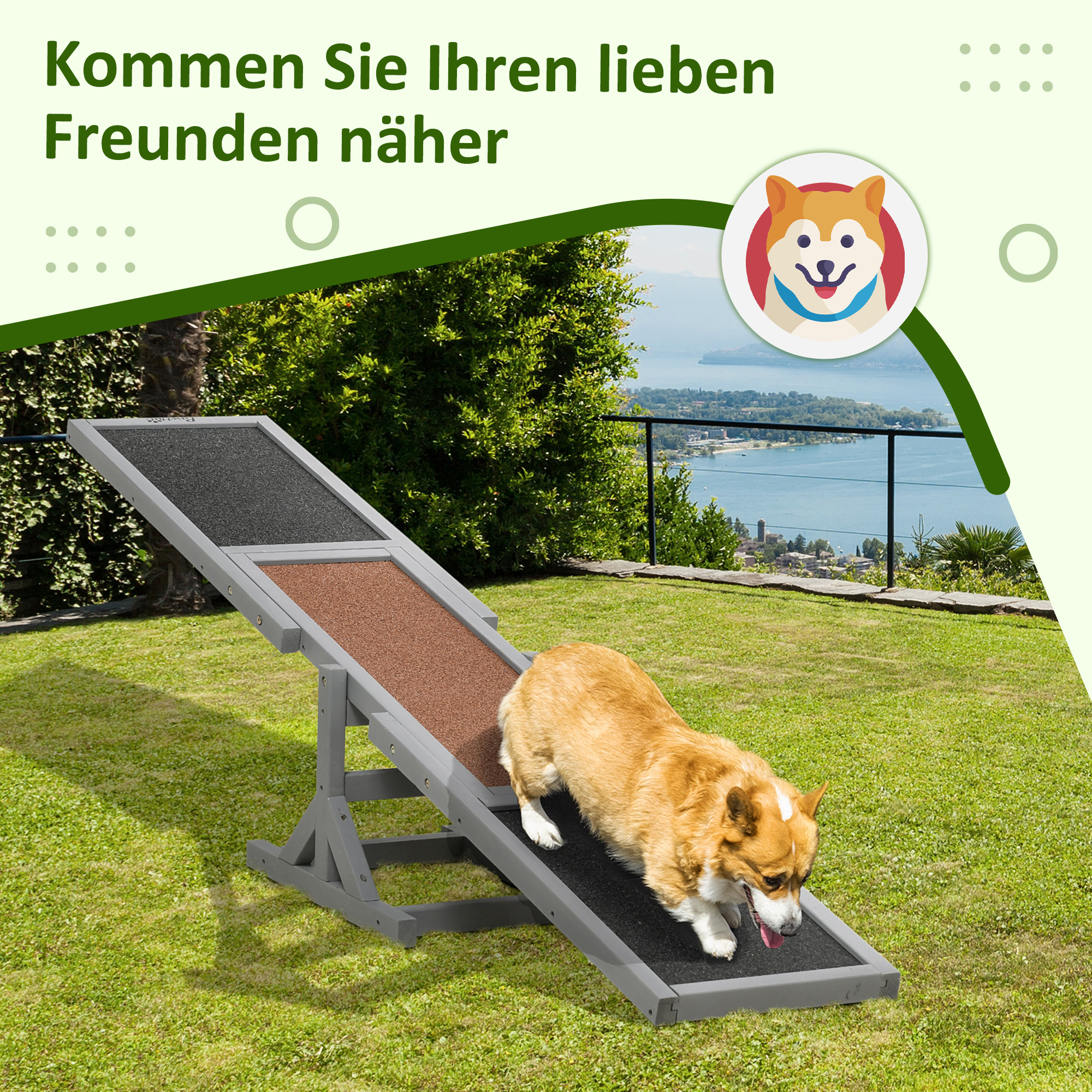 Hundewippe Aqulity-Wippe Hundesportwippe, 180 x 30 x 30 cm, Grau + Braun
