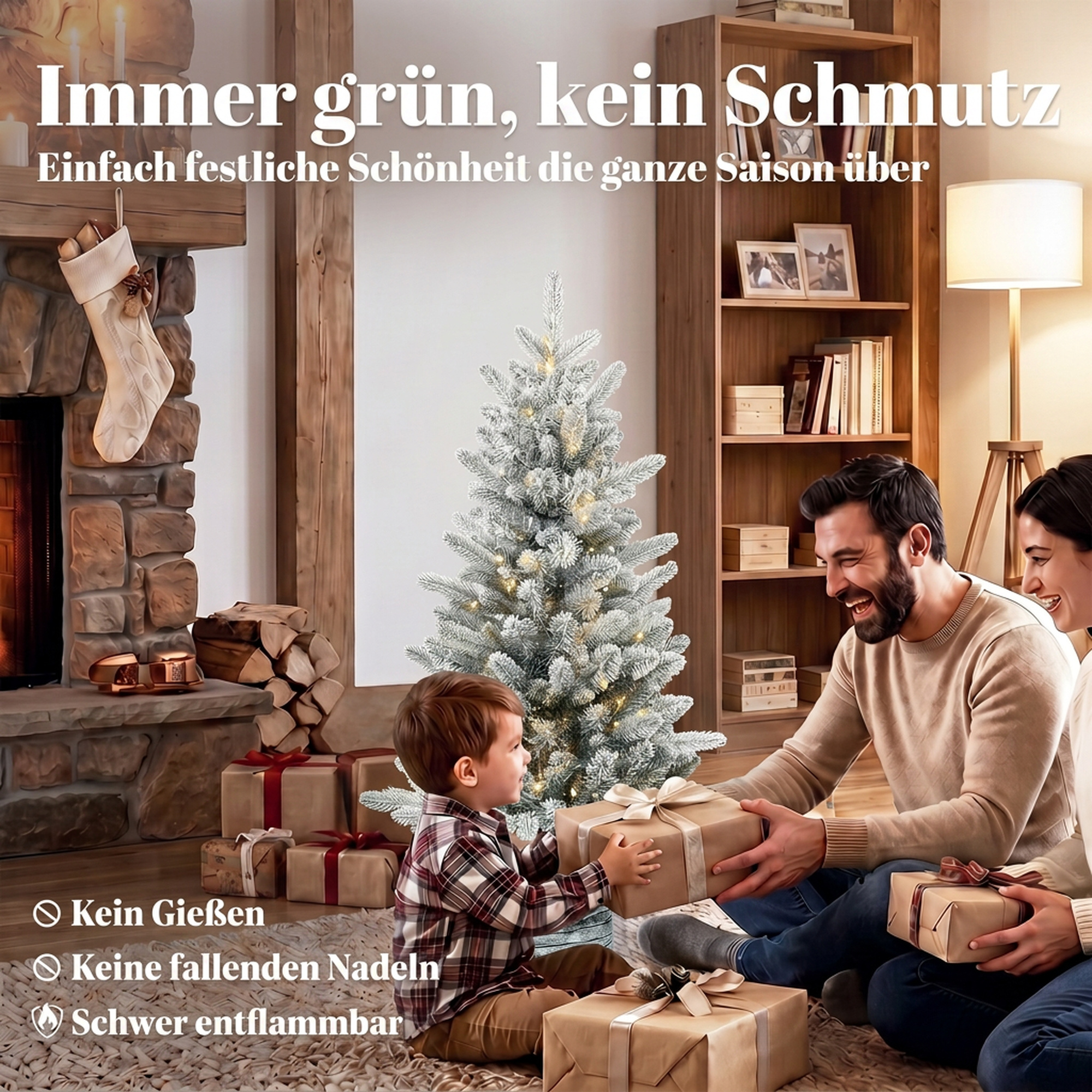 künstlicher Weihnachtsbaum, 90 cm Christbaum mit 50 LED-Beleuchtung 240 Spitzen Kunstschnee Magnesiumoxid-Sockel