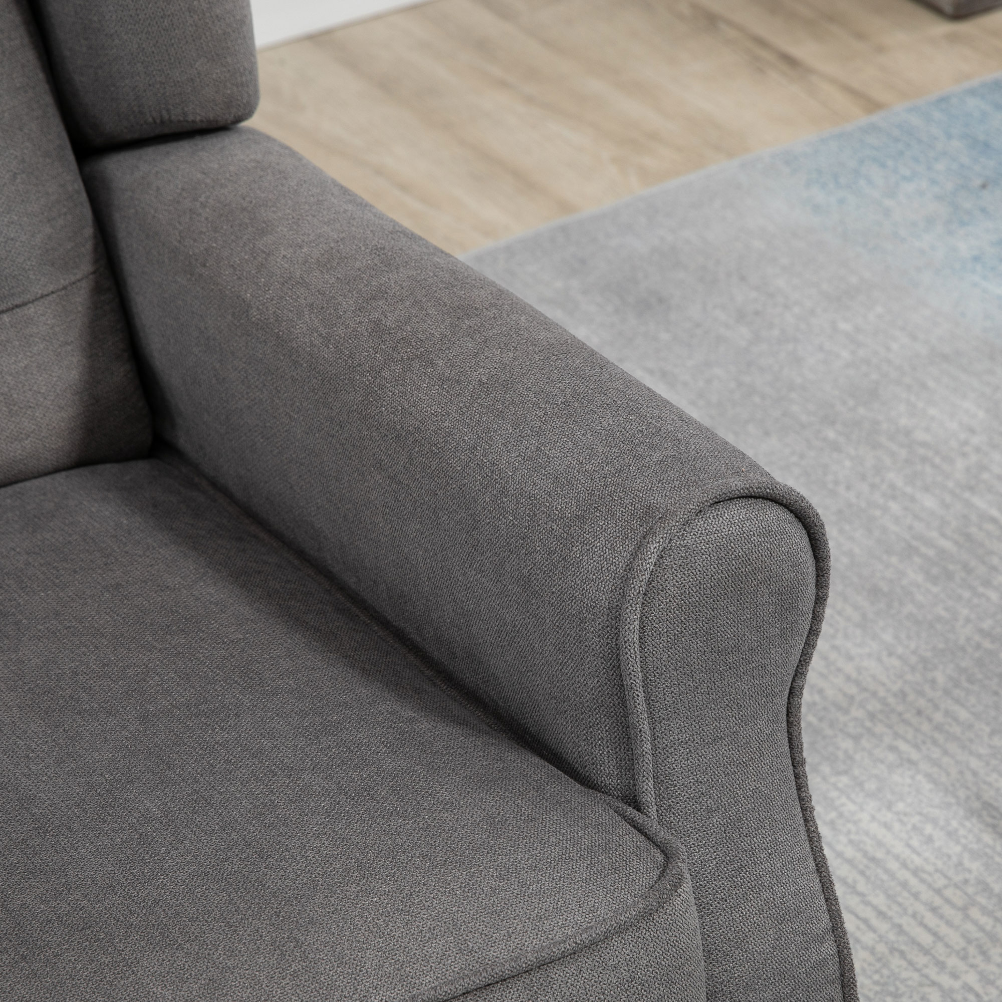 Ohrensessel im Vintage-Design, Lesesessel, Akzentsessel, Holzbeine, Knopfheftung, Grau + Schwarz